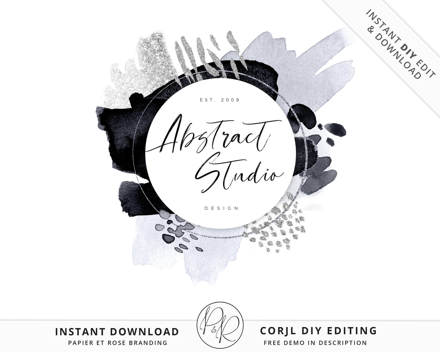 Editable Abstract Logo Modern Fashion Photography Brushstroke Logo Design INSTANT Download | DIY Logo Template |  Premade Logo - PR0550