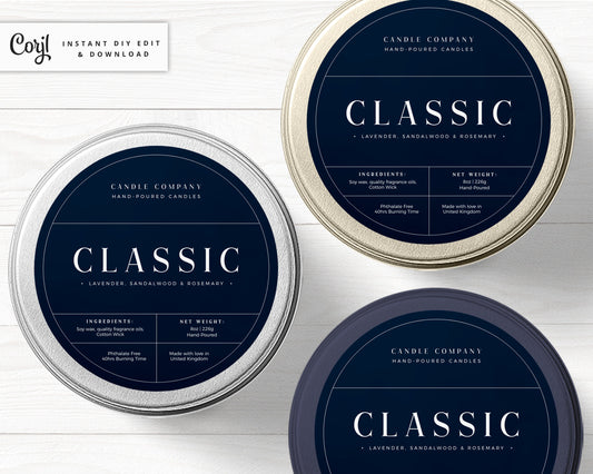 Editable Round Candle Labels Template INSTANT DOWNLOAD Minimal Product Label Design - Corjl Cosmetic Label - PR0559
