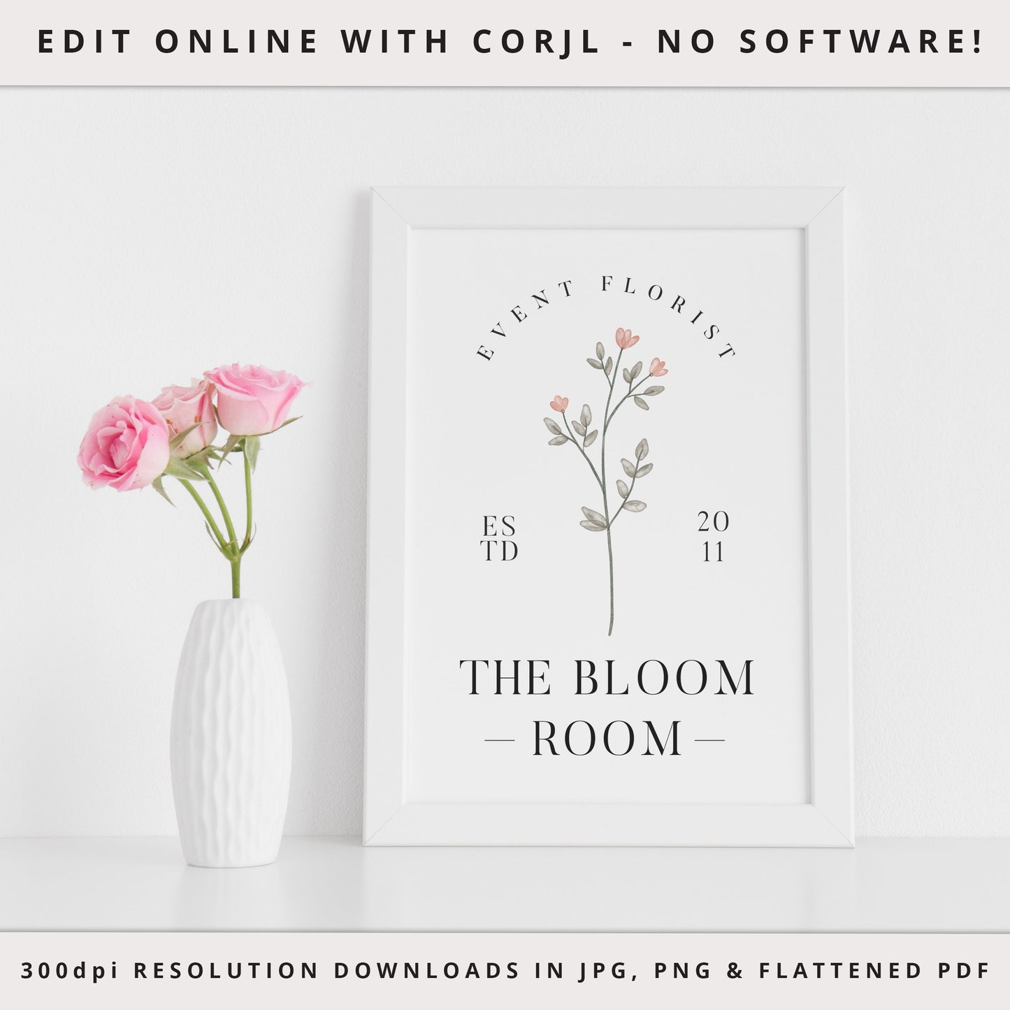 Editable Minimal Logo Flower Florist Photography Simple Logo Design Instant Download | DIY Logo Template |  Premade Logo - PR0580