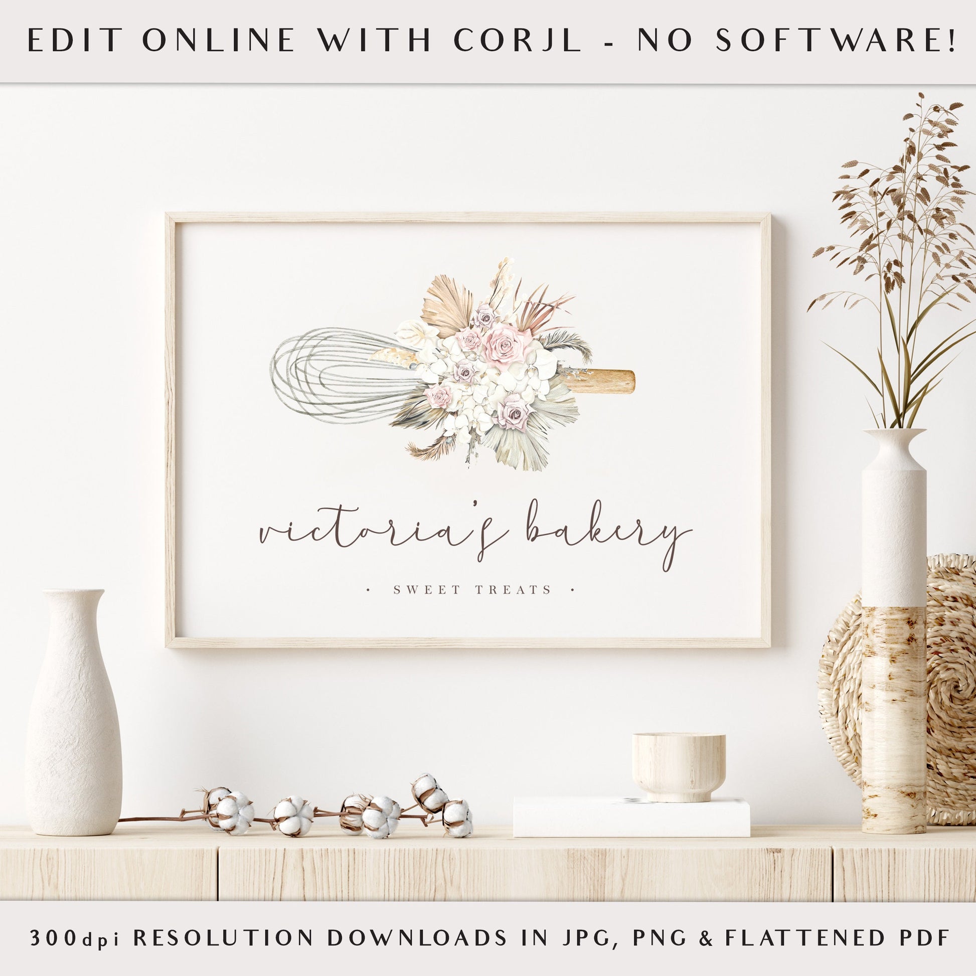 Editable Logo Suite 3 x Boho Florals Baking Logo Kit Branding Kit Package | Instant Edit DIY Cake Maker Bohemian Editable Template VB-001