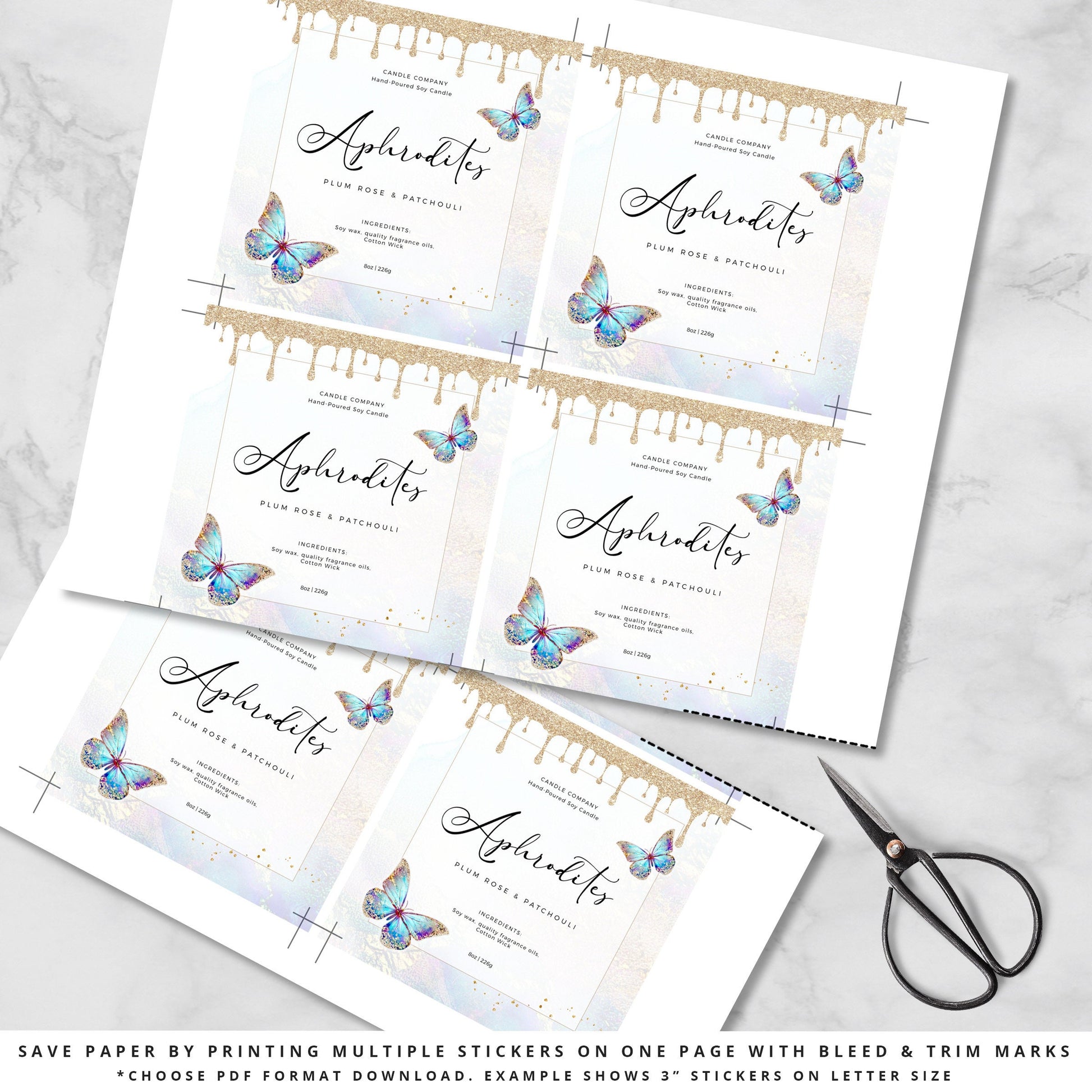 Editable Candle Labels Mystical Butterfly Sparkle Label Template INSTANT DOWNLOAD Square Product Label Design - Corjl Cosmetic Label  PR0584