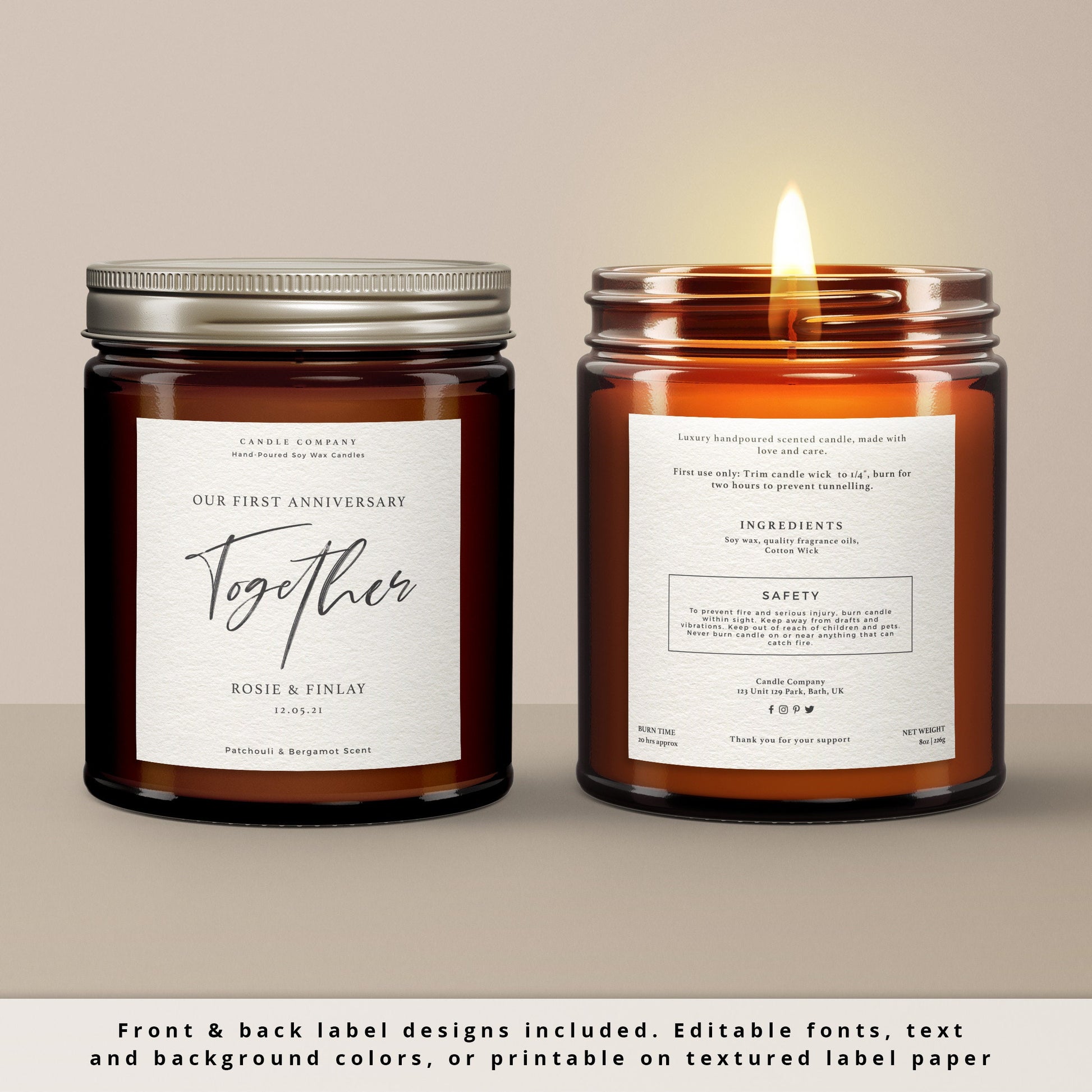 Editable Candle Labels Personalised Wedding Anniversary Label Template INSTANT DOWNLOAD Product Label Design - Corjl Label  PR0585