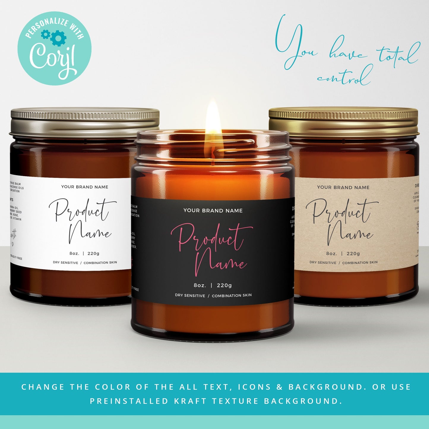 Editable Candle Label Personalised Wrap Around & Circular Product Jar Labels Printable Template | INSTANT DOWNLOAD - PR0593