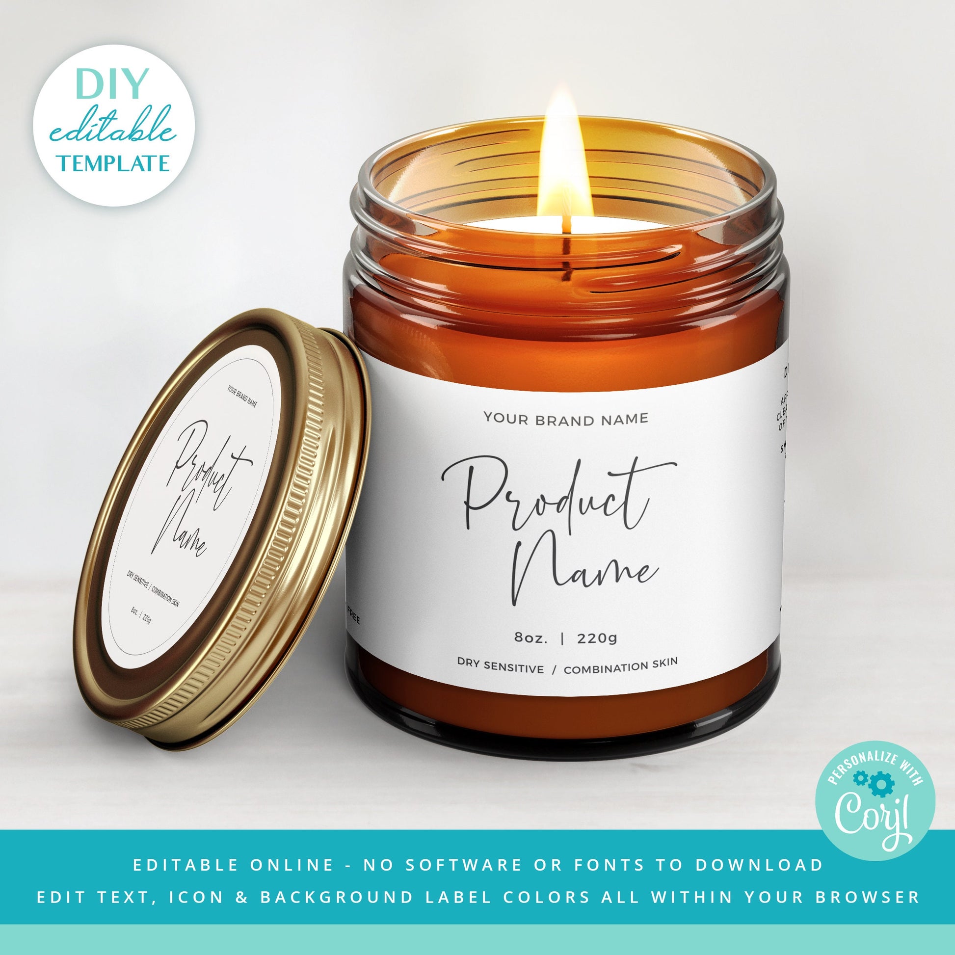 Editable Candle Label Personalised Wrap Around & Circular Product Jar Labels Printable Template | INSTANT DOWNLOAD - PR0593