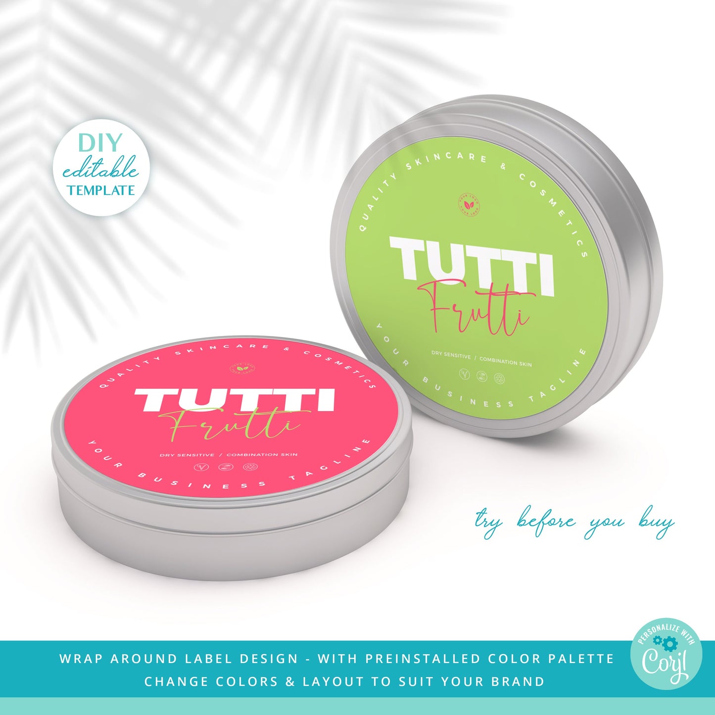 Editable Circular Label Template (3 Sizes) Personalised Neon Circle Candle/ Cosmetic Skincare Label Design Printable - PR0595