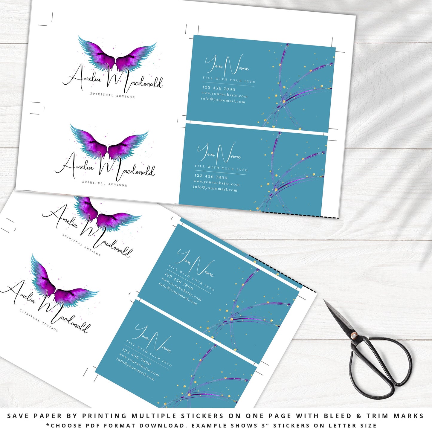 Editable 8pc Branding Kit Ethereal Angel Wings Instant Download Logo Design DIY Template Premade Logo Brand Kit - PR0529