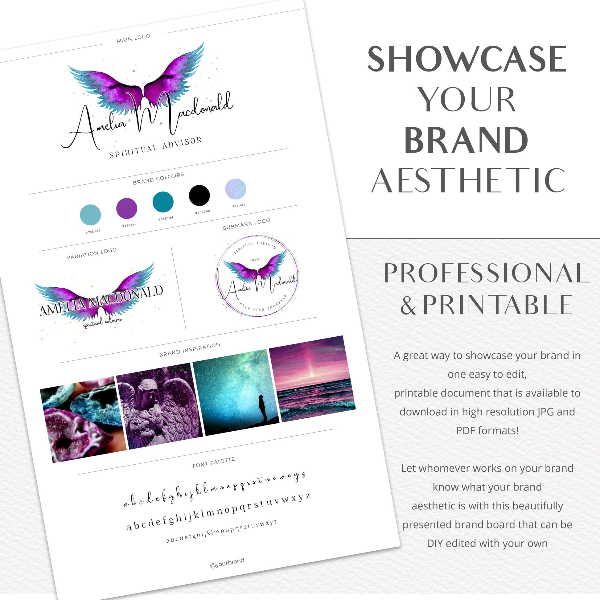 Editable 14pc Full Branding Pack Plus Brand Board Angel Wings Logo Kit | DIY Instant Template | Premade Business Startup logo Set PR0608