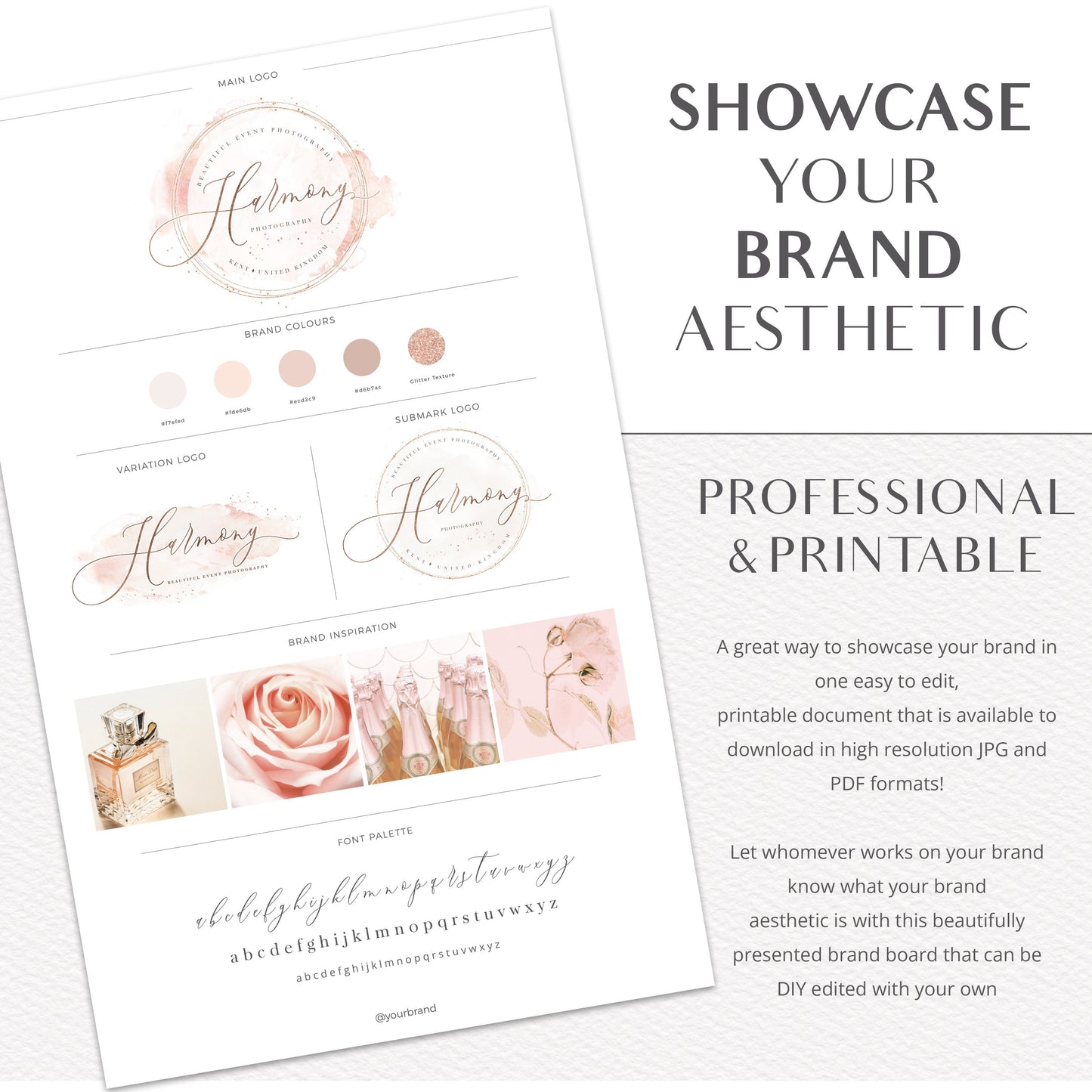 Editable 16pc FULL Branding Plus Brand Board Blush Marble Logo Kit | DIY Instant Template | Premade Business Startup Logo Set HP-001