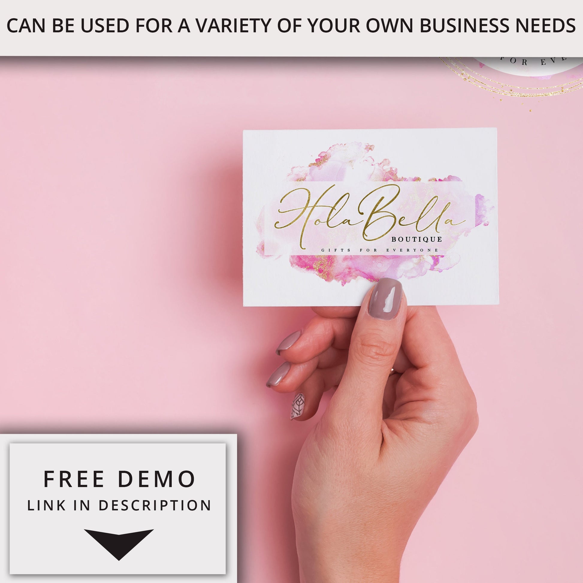 Editable Logo Template Set 4 x Logo Kit, Beauty Boutique Business Logo, Pink Glitter Ink & Gold Logo Branding Kit Editable Template HB-001