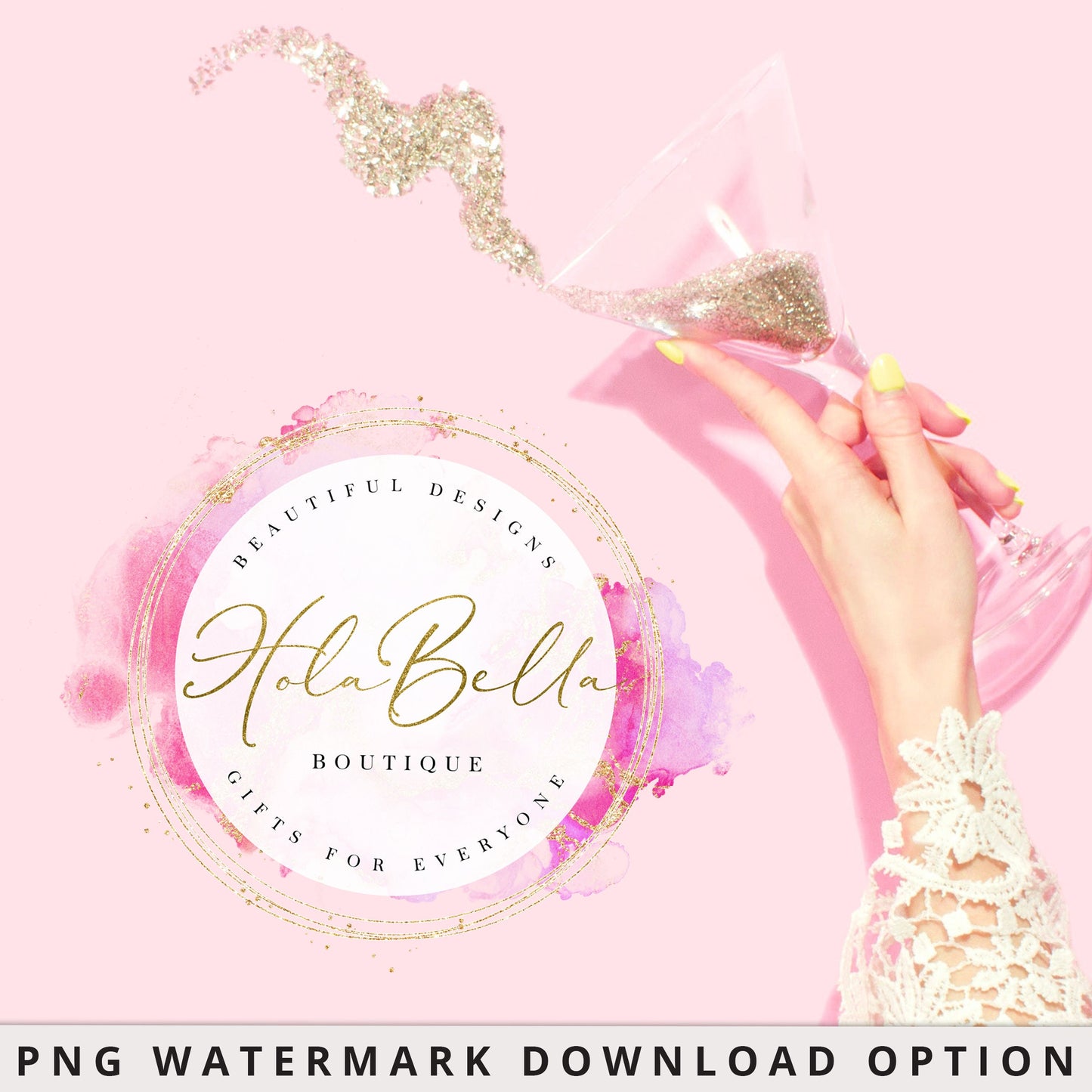 Editable Logo Template Set 4 x Logo Kit, Beauty Boutique Business Logo, Pink Glitter Ink & Gold Logo Branding Kit Editable Template HB-001