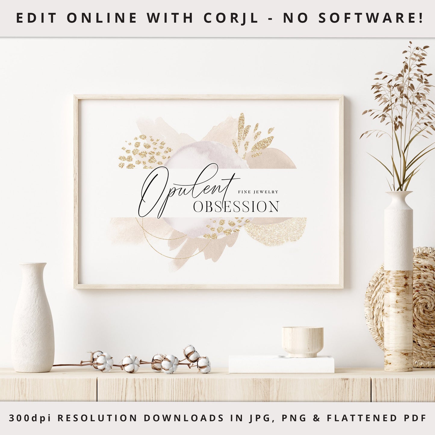 DIY Business Branding Template Bundle 8pc Premade Logo Editable Facebook Template Gold Watercolor Instagram Highlight, Ready-made Kit OO-001