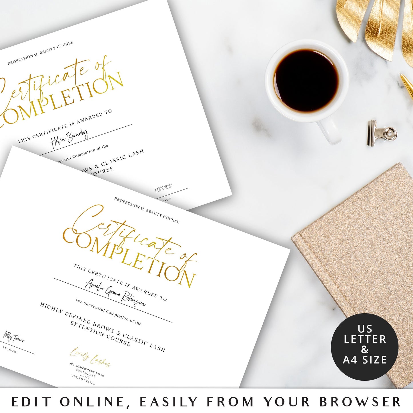 DIY Award Certificate Template, Editable Printable Beauty Business Minimal Modern Course Certificate INSTANT Edit & Download - PR0639