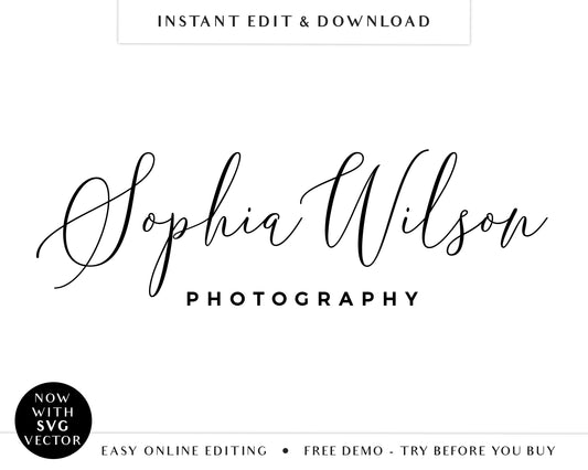 Editable Minimal Signature Logo Text Only Photography Simple Logo Design Instant Download | DIY Premade Customizable Logo Template - PR0569