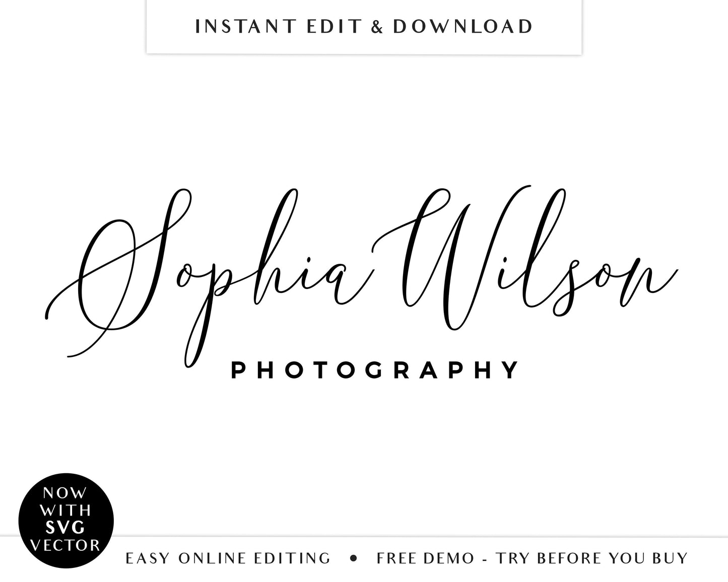 Editable Minimal Signature Logo Text Only Photography Simple Logo Design Instant Download | DIY Premade Customizable Logo Template - PR0569