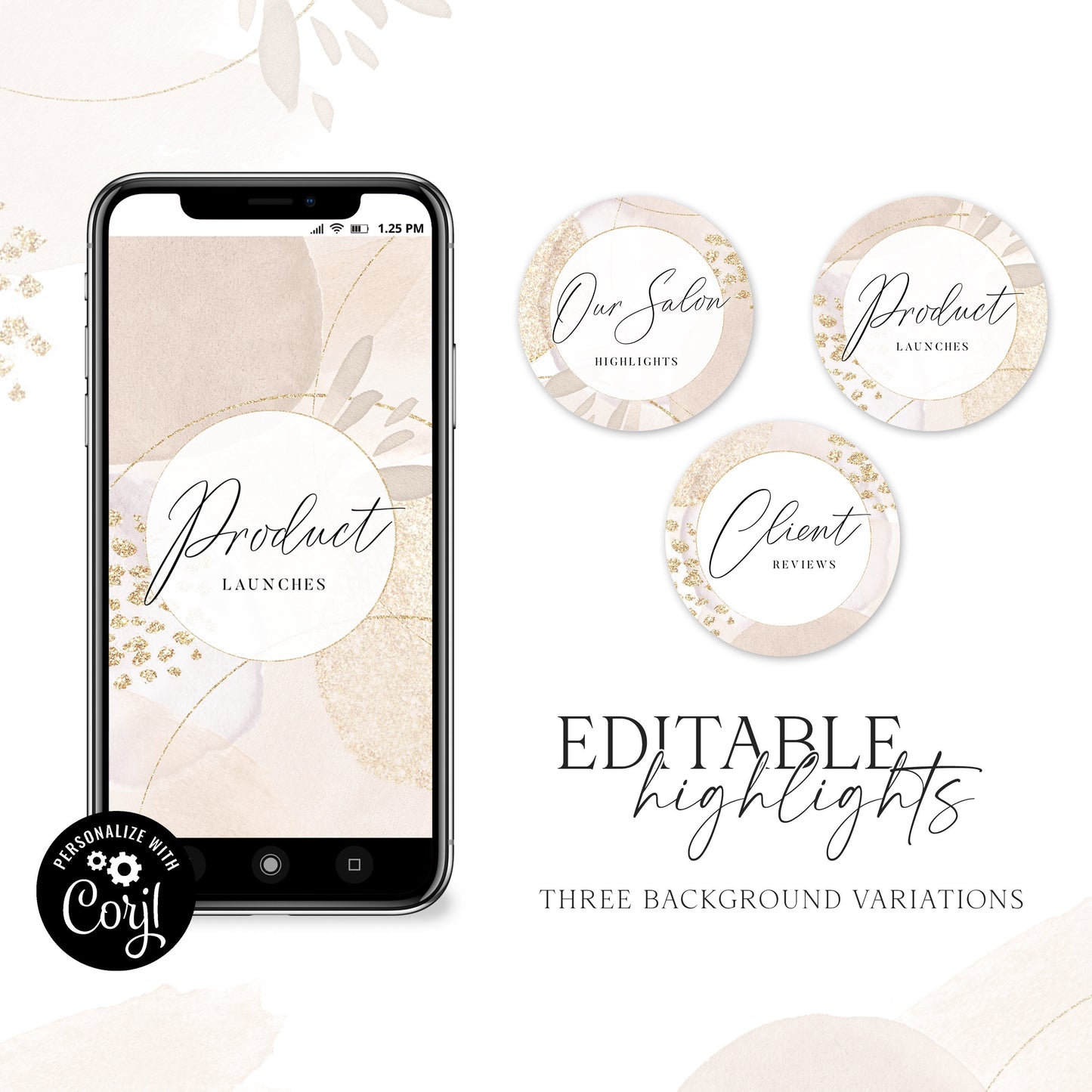 DIY Instagram Highlights Instagram Story Cover Template Instagram Highlights Design Sparkling Gold Abstract Watercolor - PR0643 - OO-001