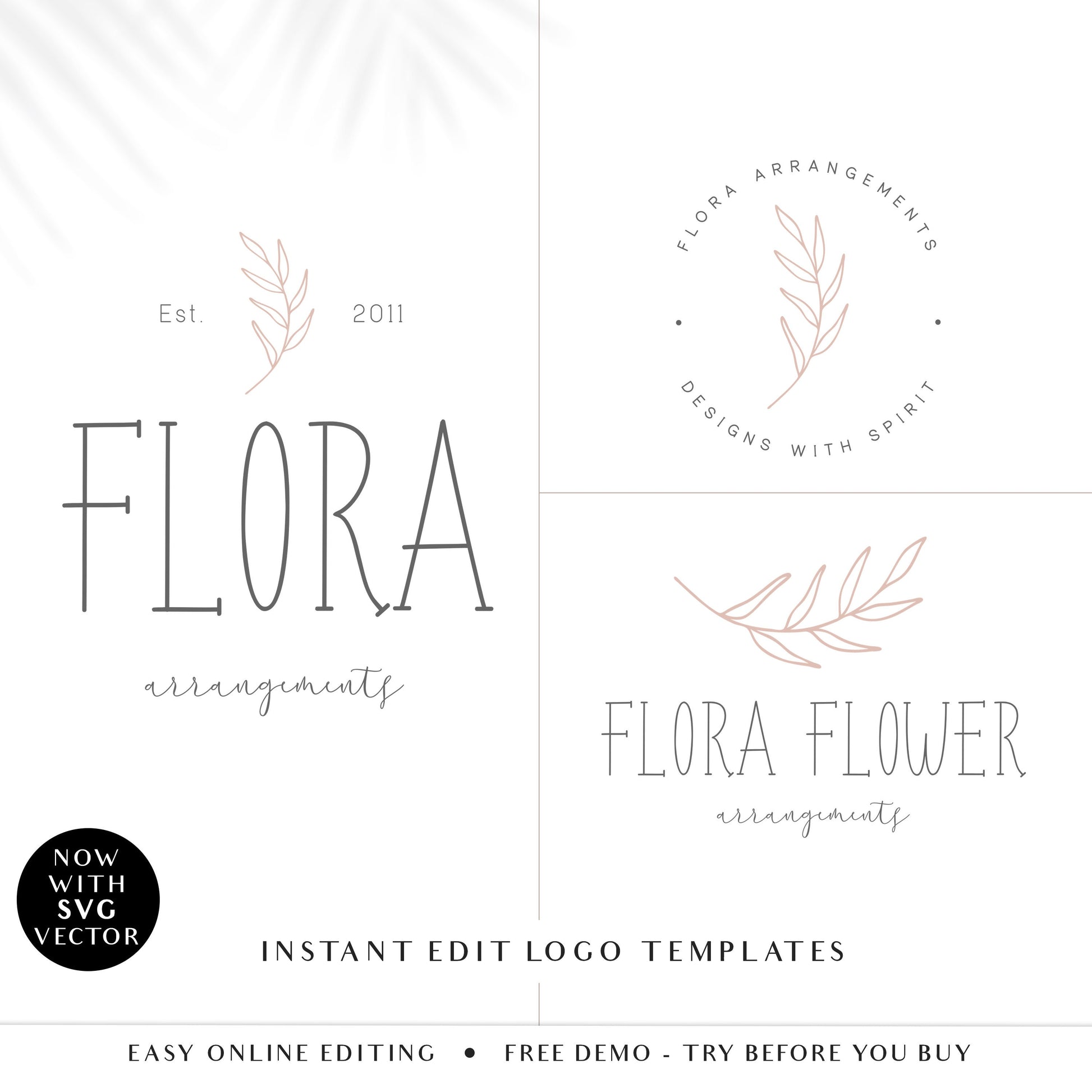 Editable Simple Logo Suite 3 x Cute Typography Customizable Watermark DIY Logos Design Instant Download Editable Template FA-001