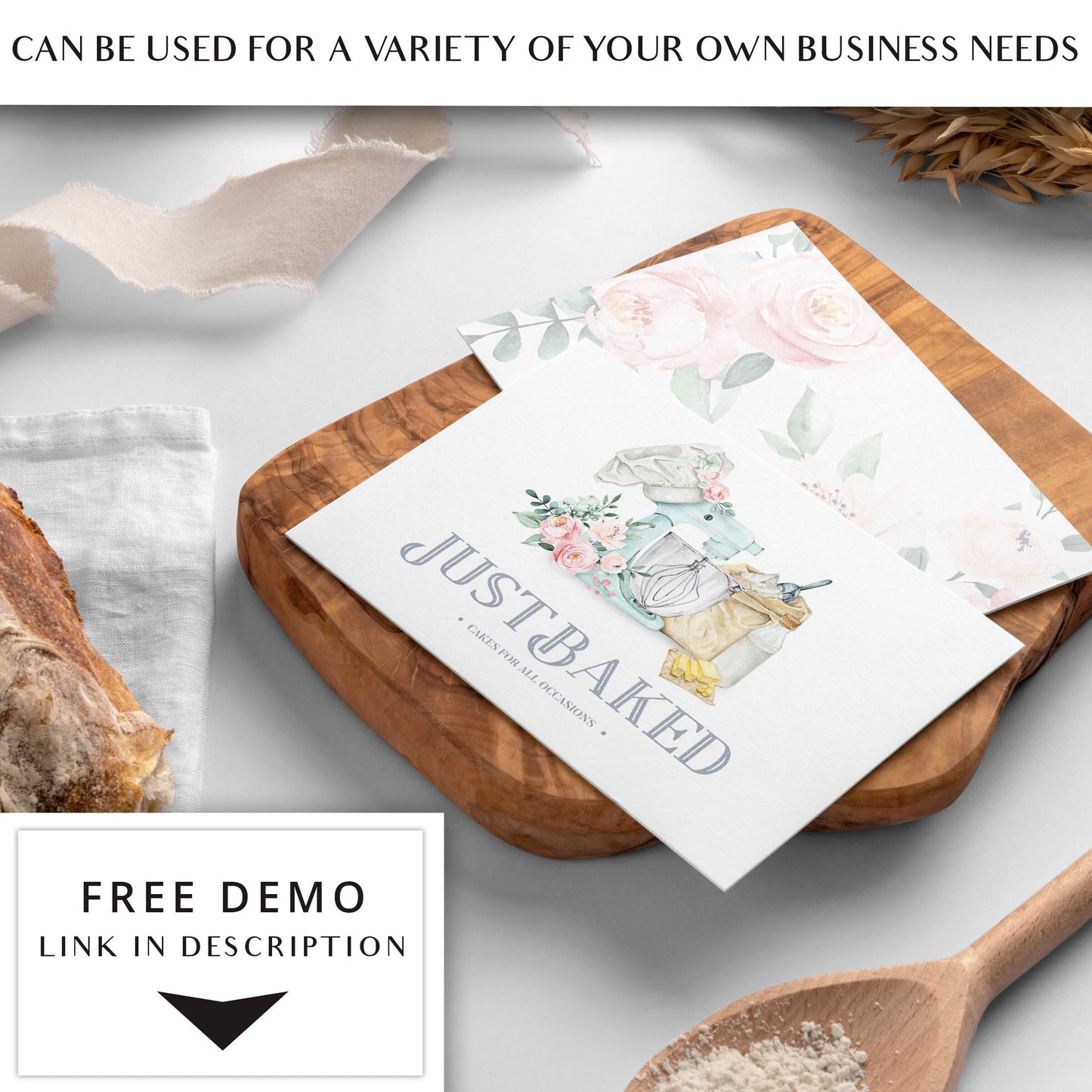 Editable Bakery Logo Template Editable | Instant Watercolor Watermark Farmhouse Style Logo Download DIY logo Premade Template JB-001