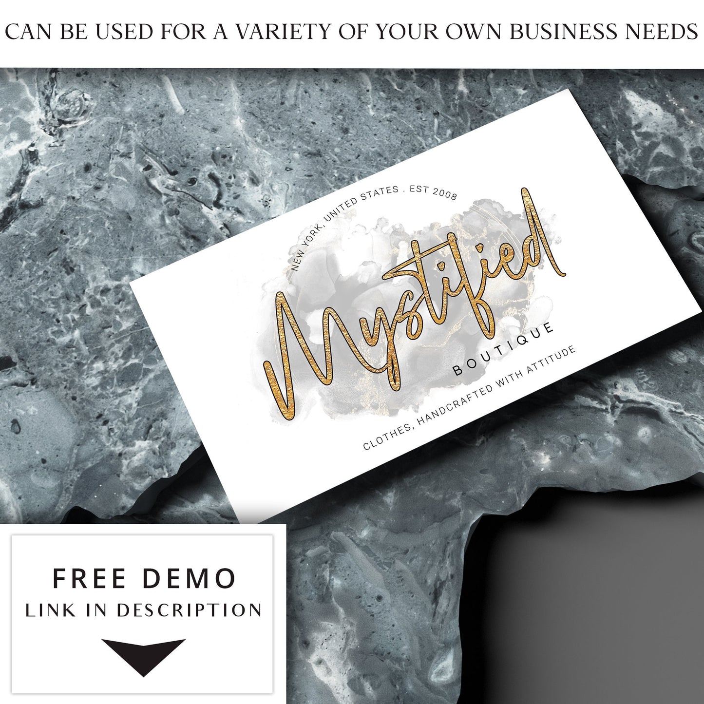 Logo Template Kit, 4 x Black Marble Logos, Premade DIY Logo Kit, Watercolor Logo, Ready-made Logo, Customizable Instant Logo design - MY-001