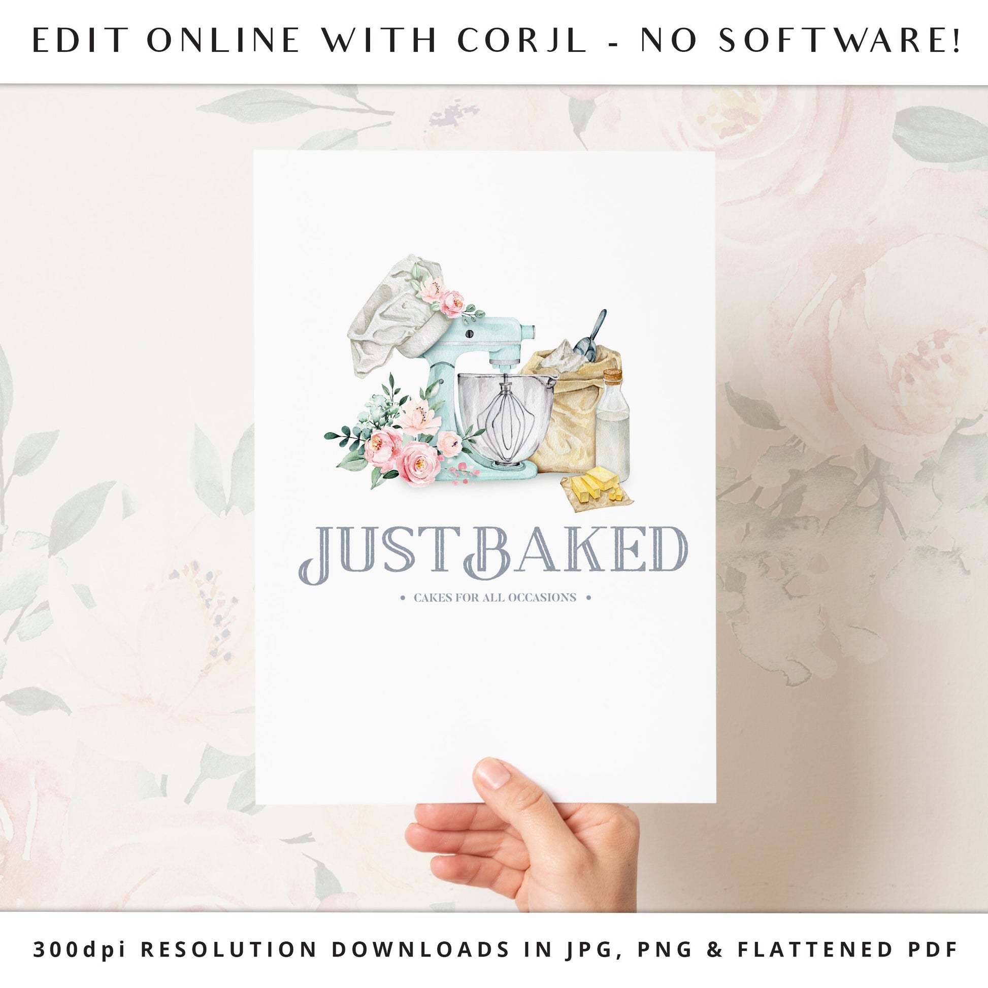 Editable Bakery Logo Template Editable | Instant Watercolor Watermark Farmhouse Style Logo Download DIY logo Premade Template JB-001