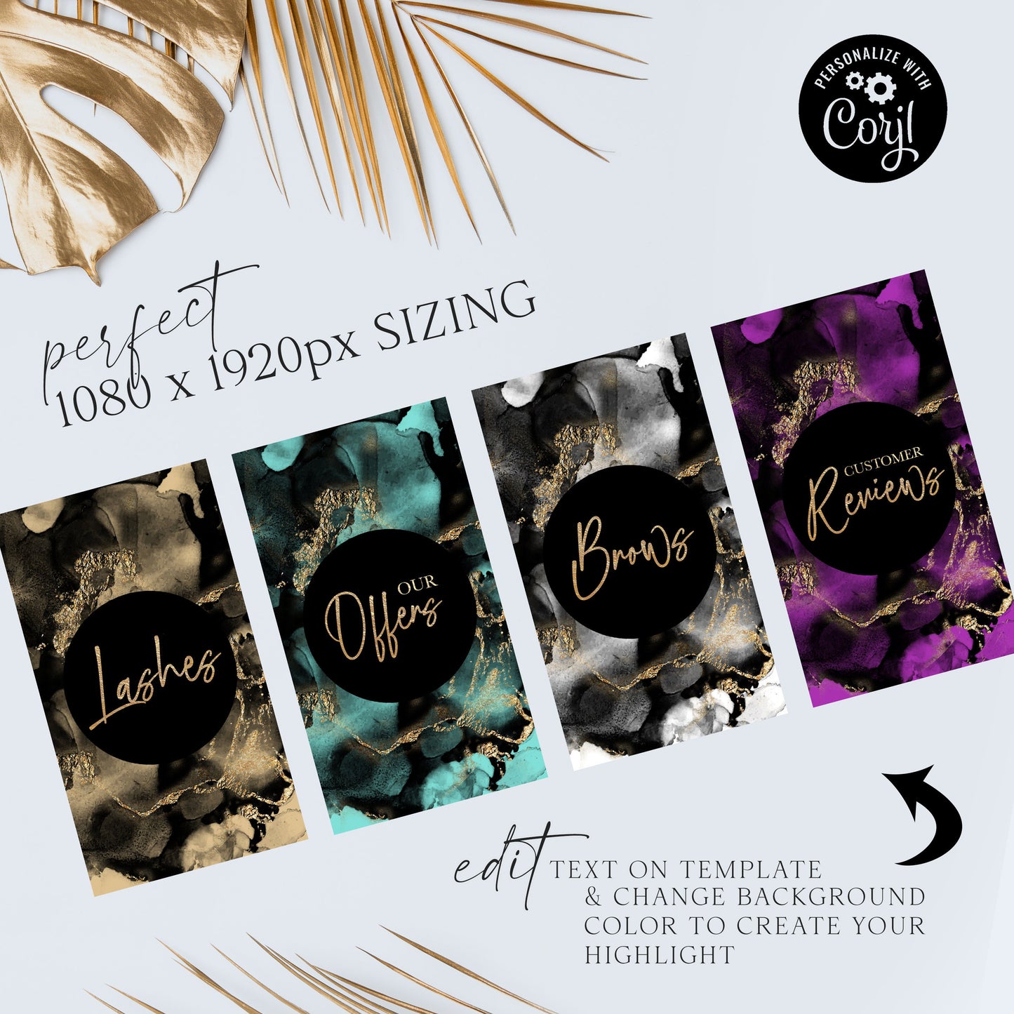 DIY Instagram Highlights Instagram Editable Story Cover Template Instagram Highlights Design Marble Black and Gold - PR0641 - MY-001