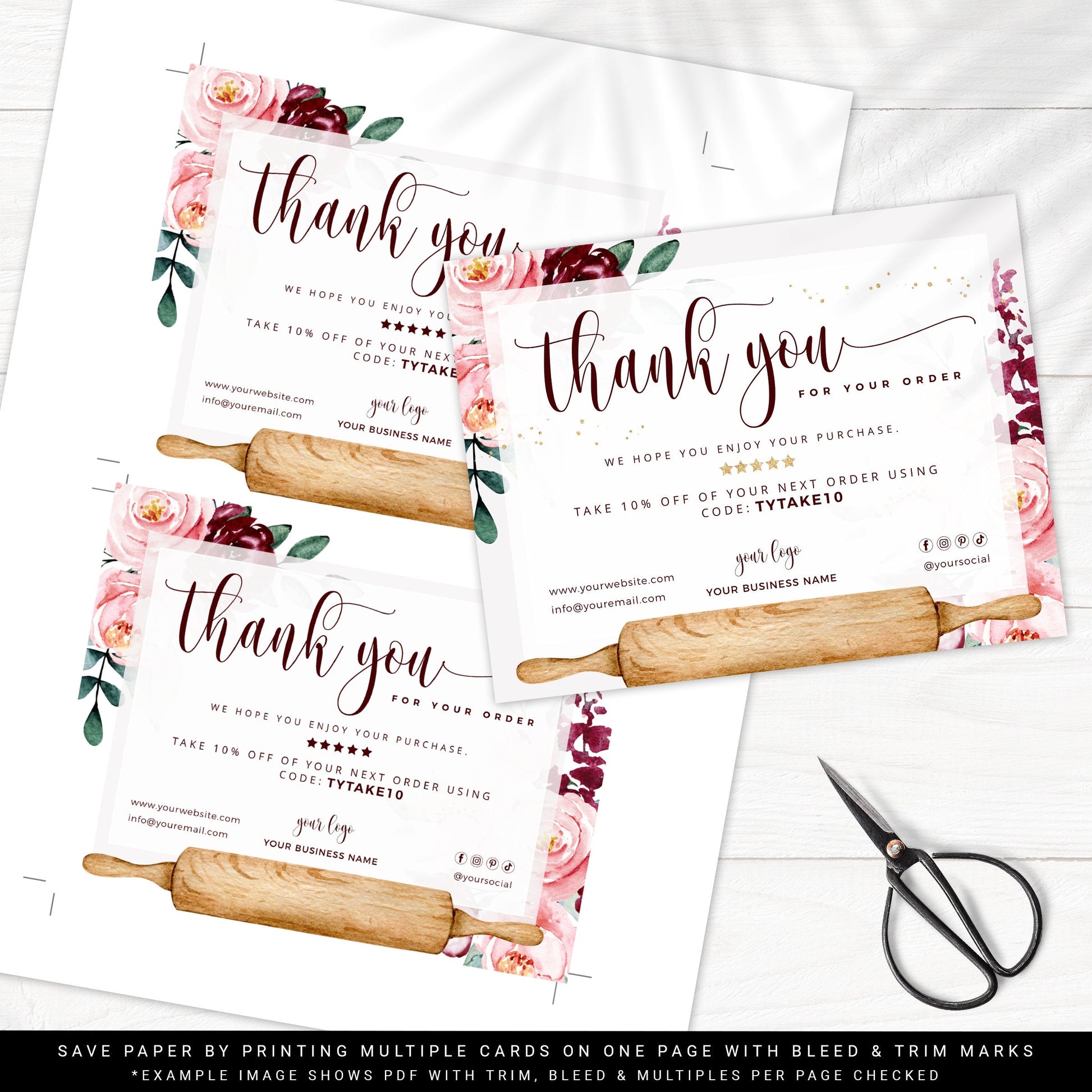DIY Editable Thank You Card Template, Bakery Thank You Card, Premade Thank You For Your Business Card, Etsy Customer Thank you Note CQ-001