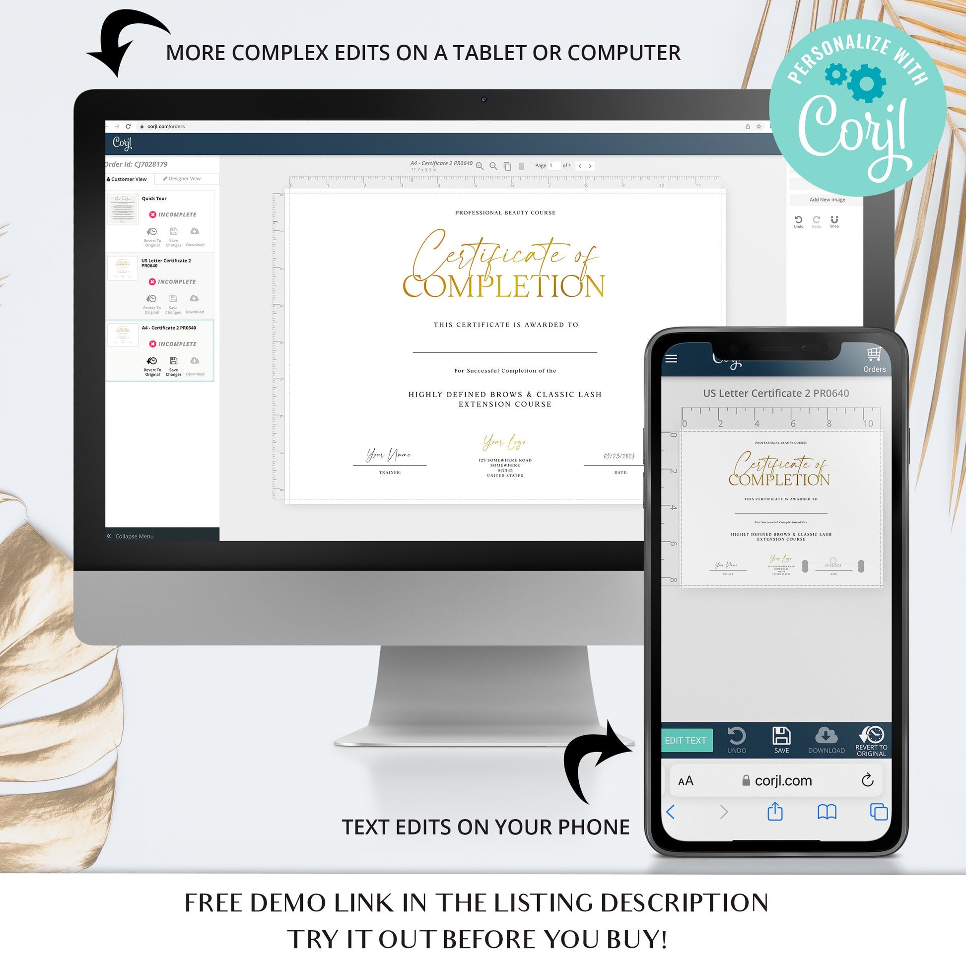 DIY Award Certificate Template, Editable Printable Beauty Business Minimal Modern Course Certificate INSTANT Edit & Download - PR0639