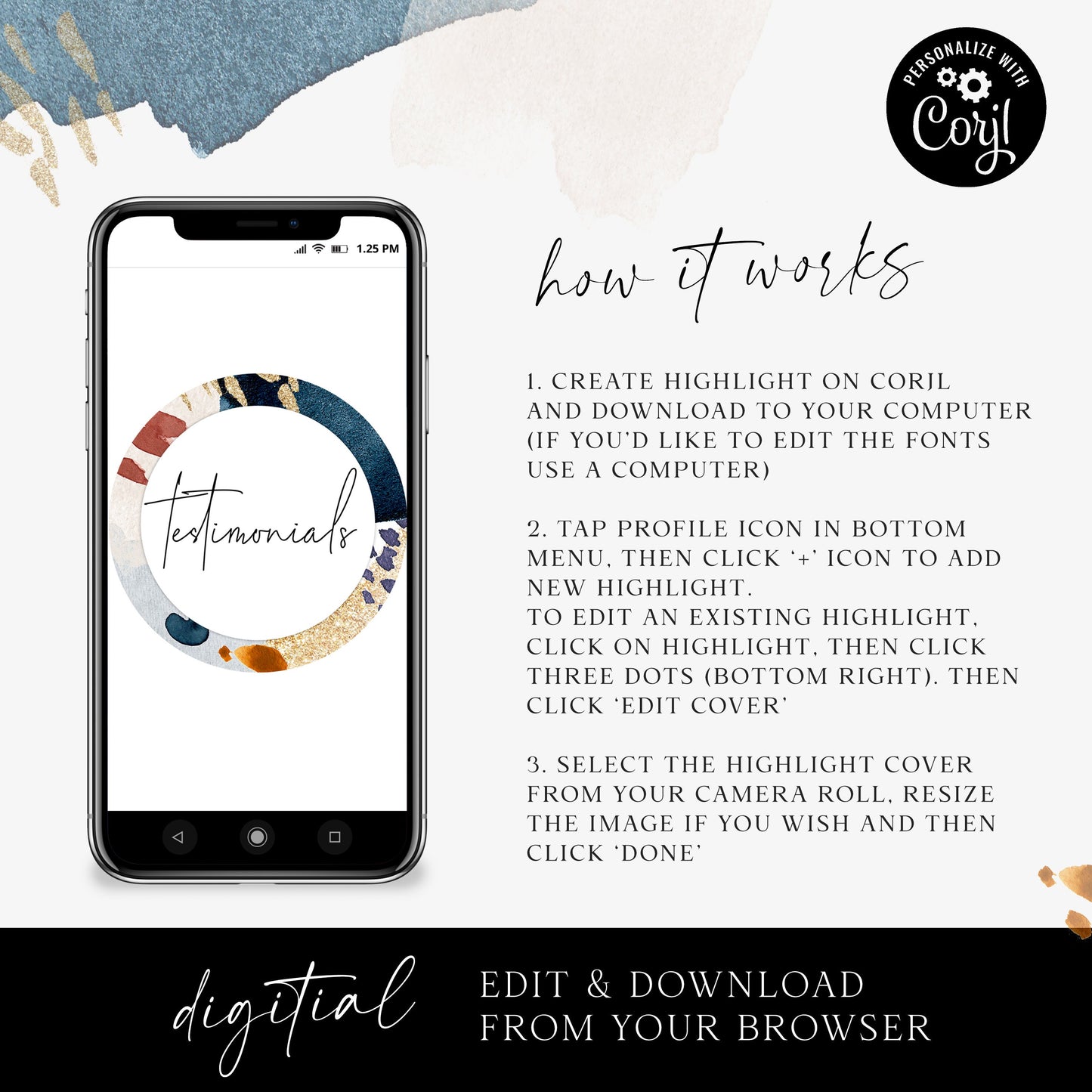 DIY Instagram Highlights Instagram Story Cover Template Instagram Highlights Design Abstract Watercolor - PR0642 - AA-001