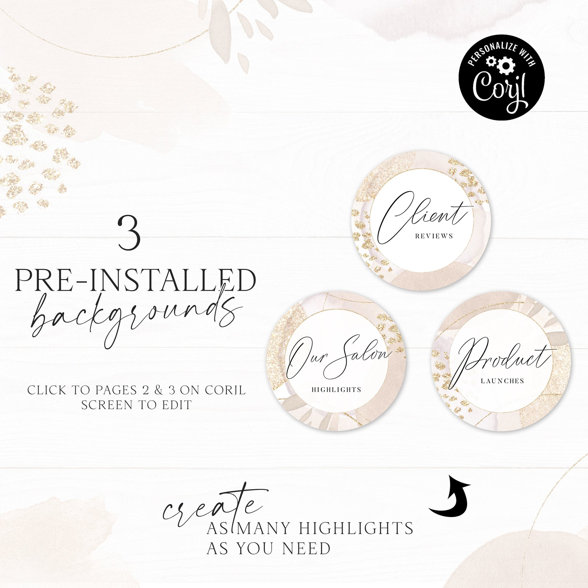 DIY Instagram Highlights Instagram Story Cover Template Instagram Highlights Design Sparkling Gold Abstract Watercolor - PR0643 - OO-001