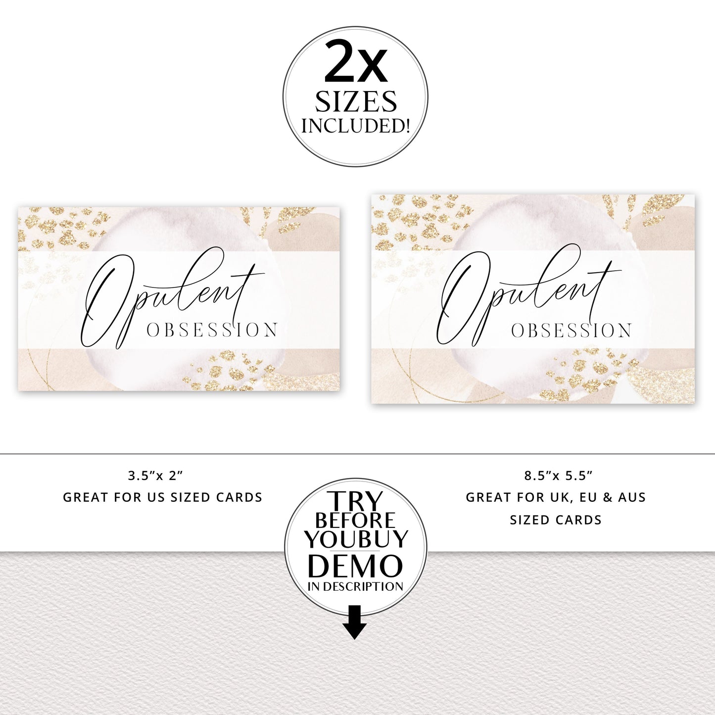 Editable Business Card Template, DIY Premade Glitter Watercolor Business Card, Beauty Business Card, Customizable Biz Card - OO-001