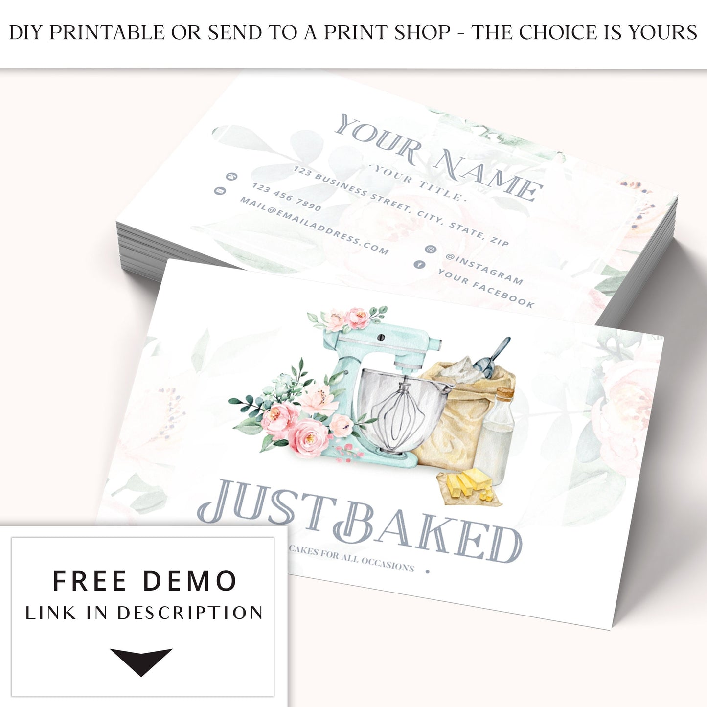 Business Card Editable Template, DIY Edit Bakery Business Card, Premade Cake Maker Business Card, Customizable Biz Card - JB-001