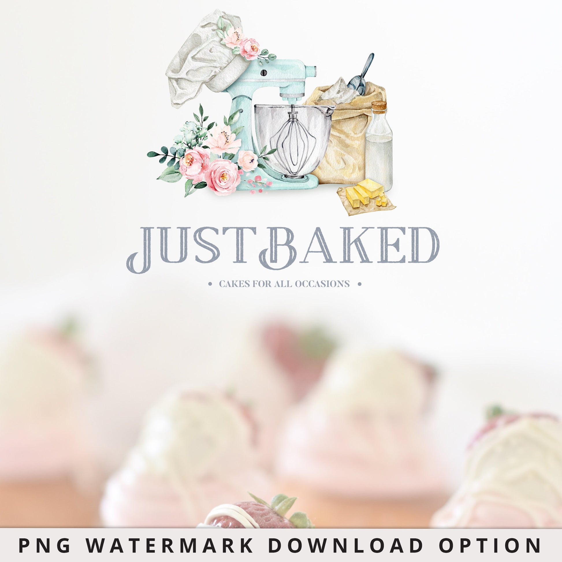 Editable Bakery Logo Template Editable | Instant Watercolor Watermark Farmhouse Style Logo Download DIY logo Premade Template JB-001