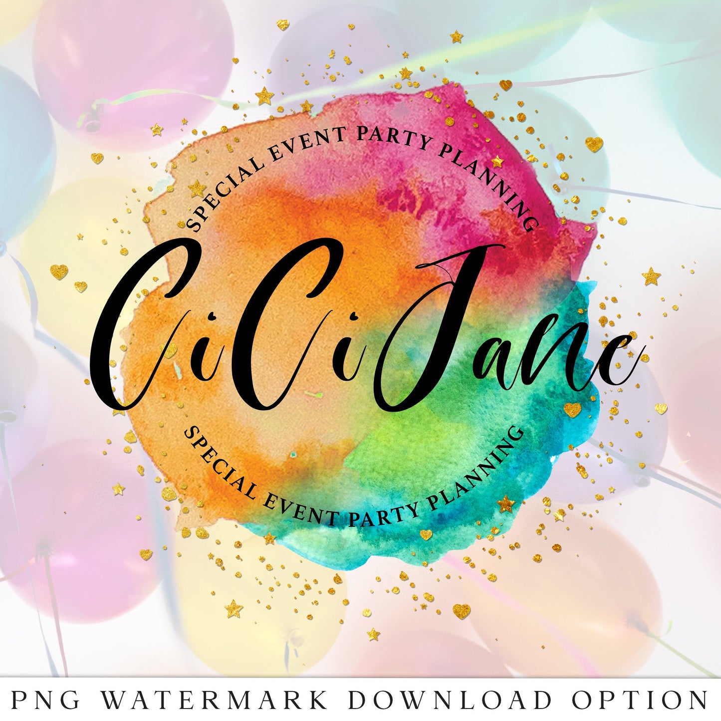 DIY Bright Logo Template Abstract Fun Watercolor Splash, Instant Edit Premade Logo, Party Planner Logo, Bright Customizable Logo - CJ-001