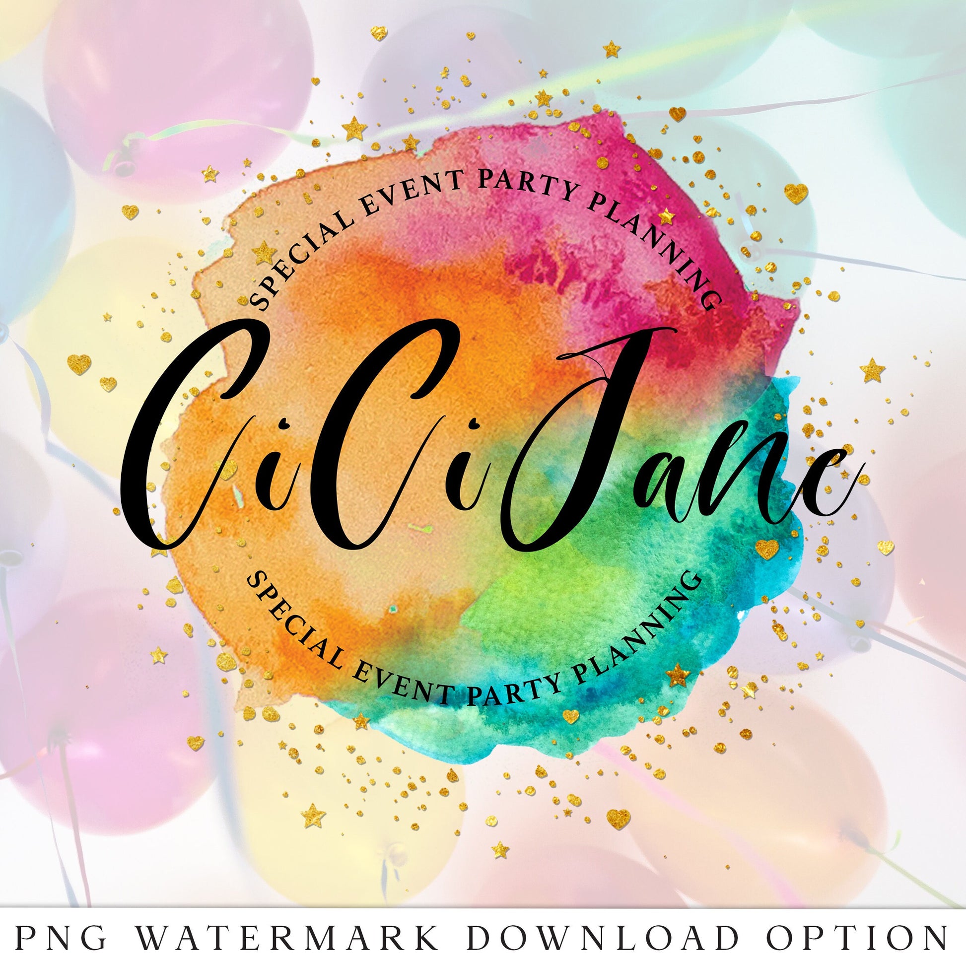 DIY Bright Logo Template Abstract Fun Watercolor Splash, Instant Edit Premade Logo, Party Planner Logo, Bright Customizable Logo - CJ-001