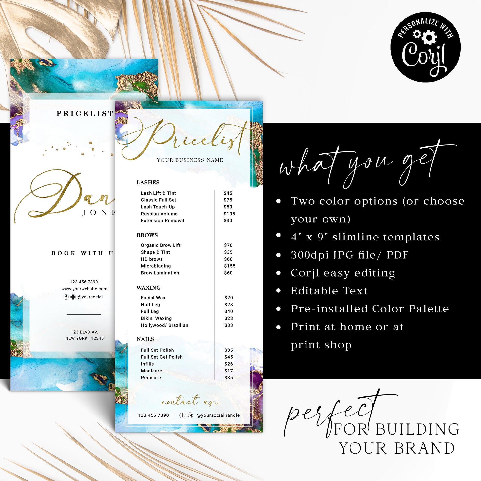 Business Price List Template, DIY Editable Price Guide, Customizable Pricing Menu, Gold Foil Salon Price Sheet, Instant Price Flyer DJ-001