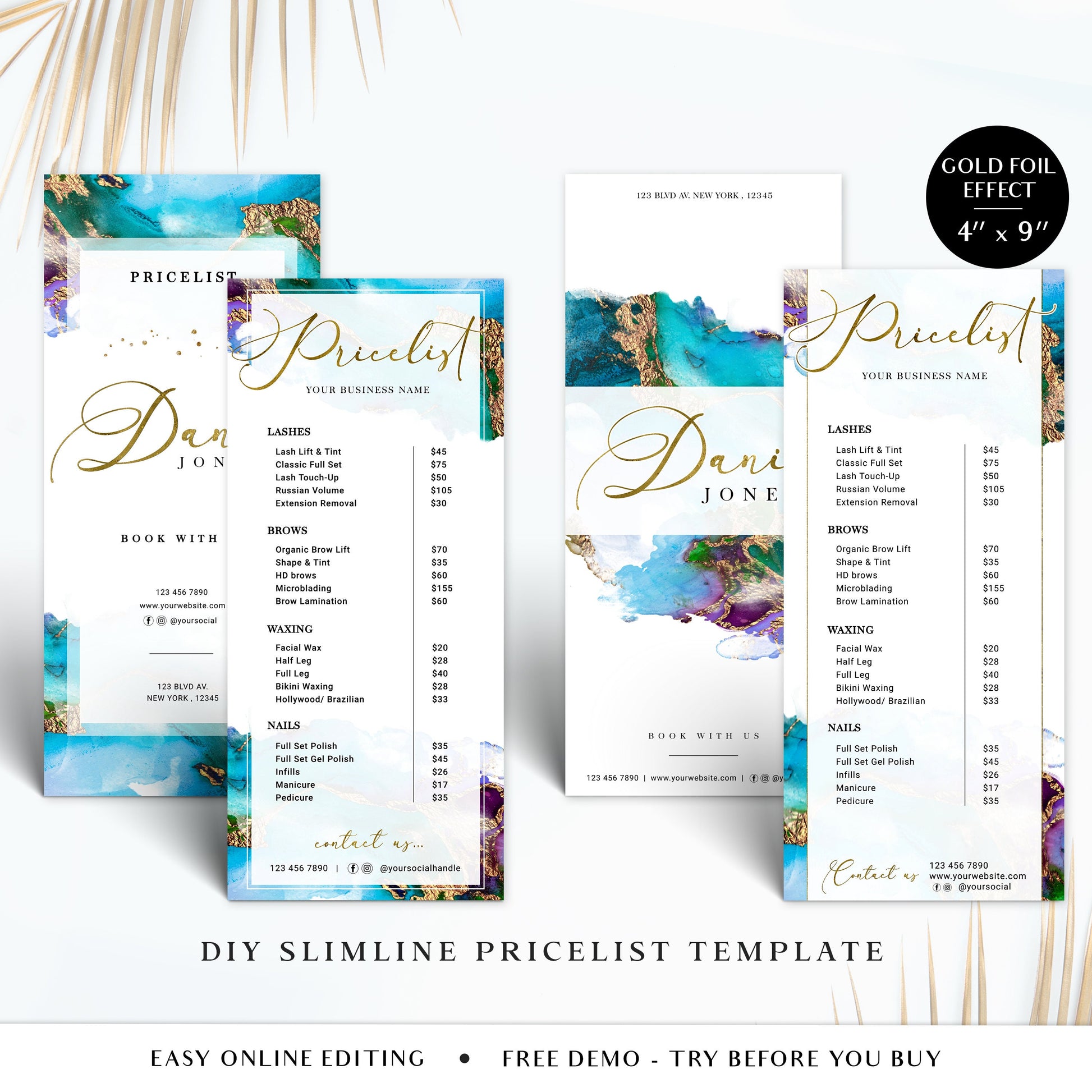 Business Price List Template, DIY Editable Price Guide, Customizable Pricing Menu, Gold Foil Salon Price Sheet, Instant Price Flyer DJ-001