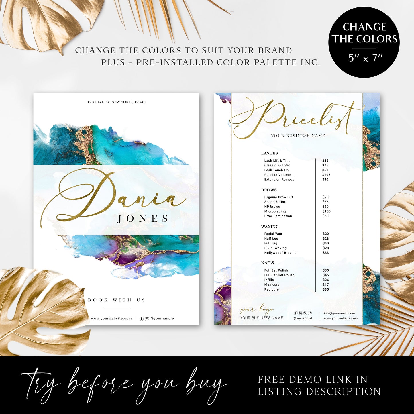 Business Price List Template, Editable Pricing Guide, Customizable Menu, Printable Price Guide, DIY Edit Beauty Salon Price Sheet DJ-001