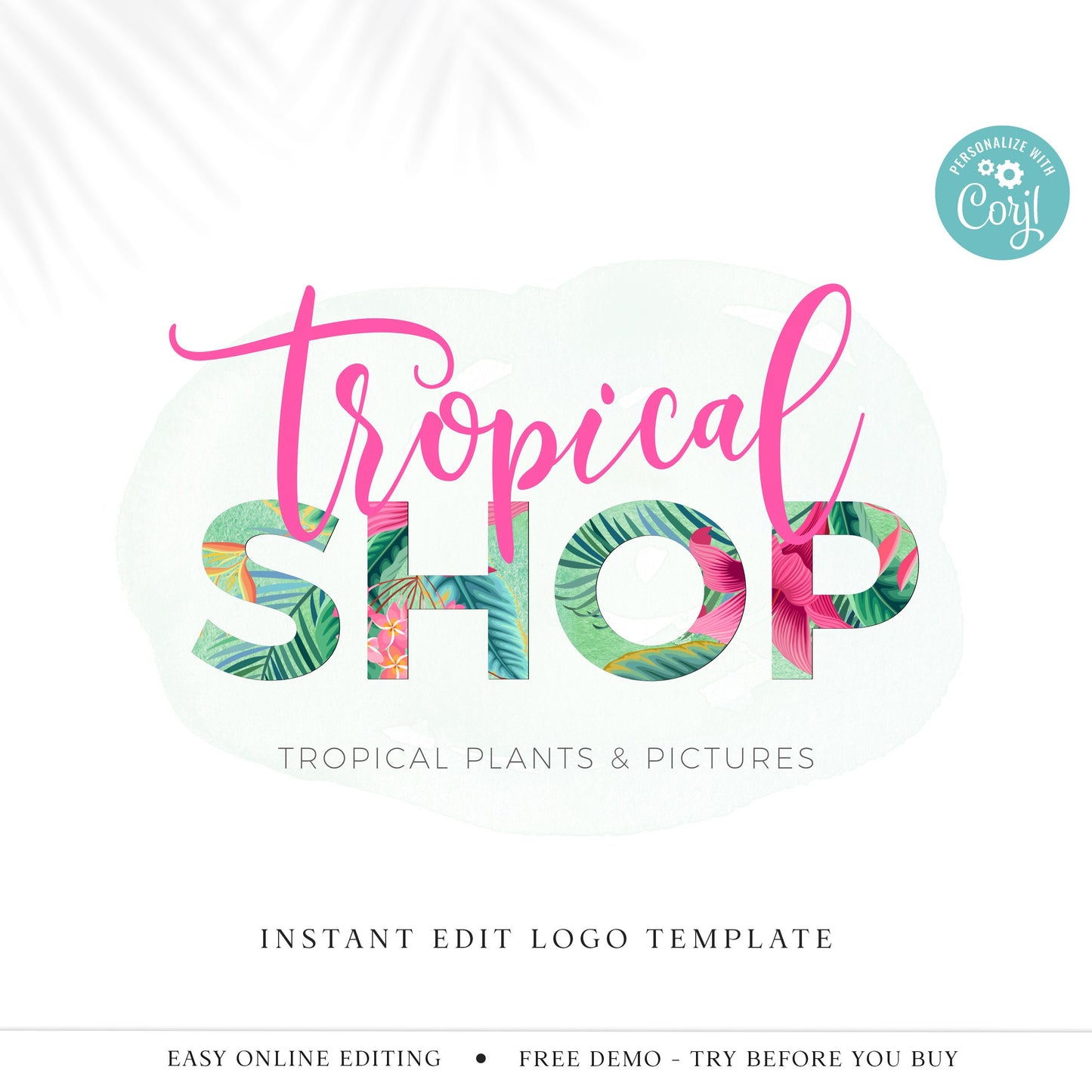 DIY Editable Tropical Logo Template, Premade Bright Color Nature Vegan Logo, Instant Edit Watermark Logo Download DIY logo - PR0374