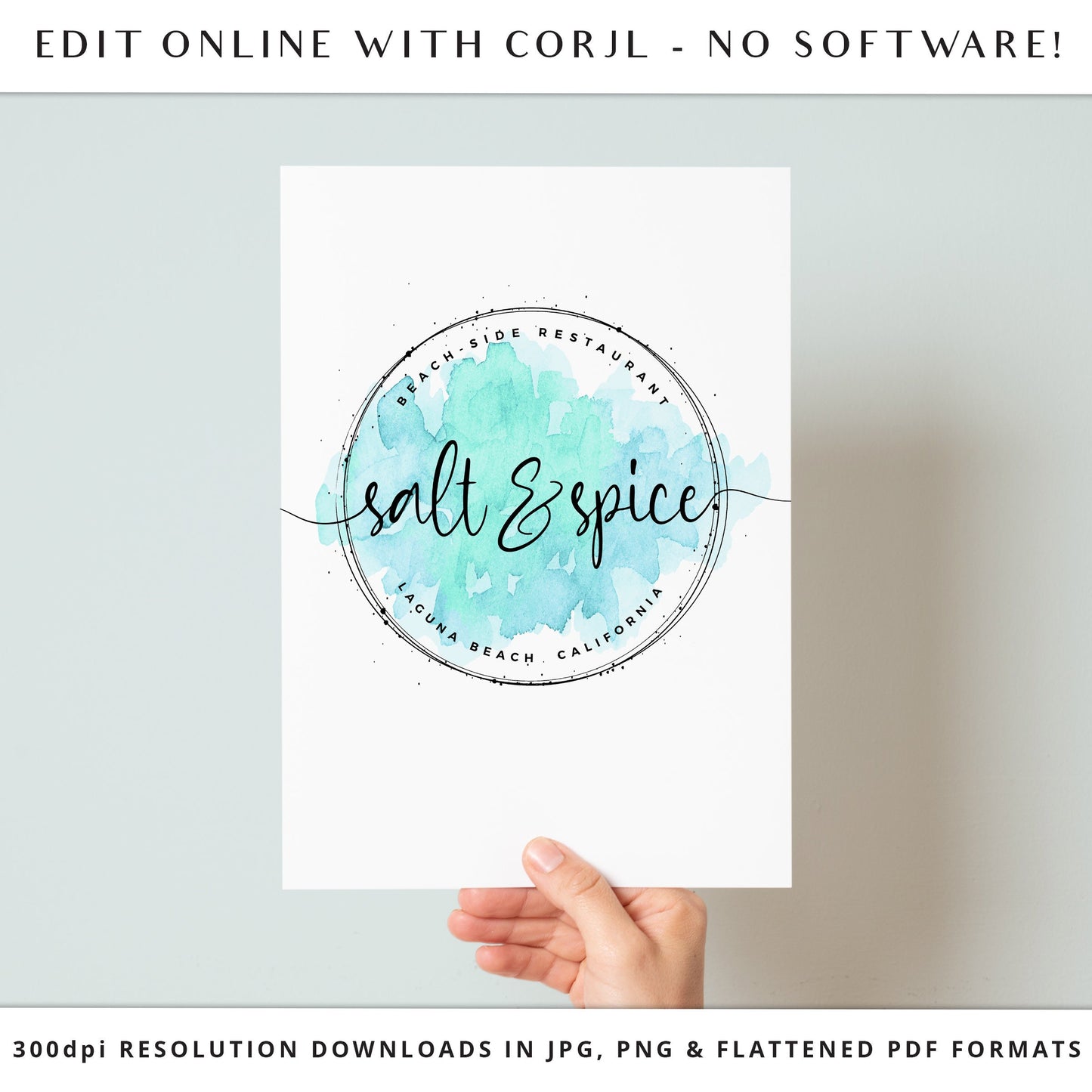 Logo Suite 3 x Logos Instant Edit & Download Turquoise Watercolor Splash Branding Kit | Edit Yourself Online! | Premade Business Logo SS-003