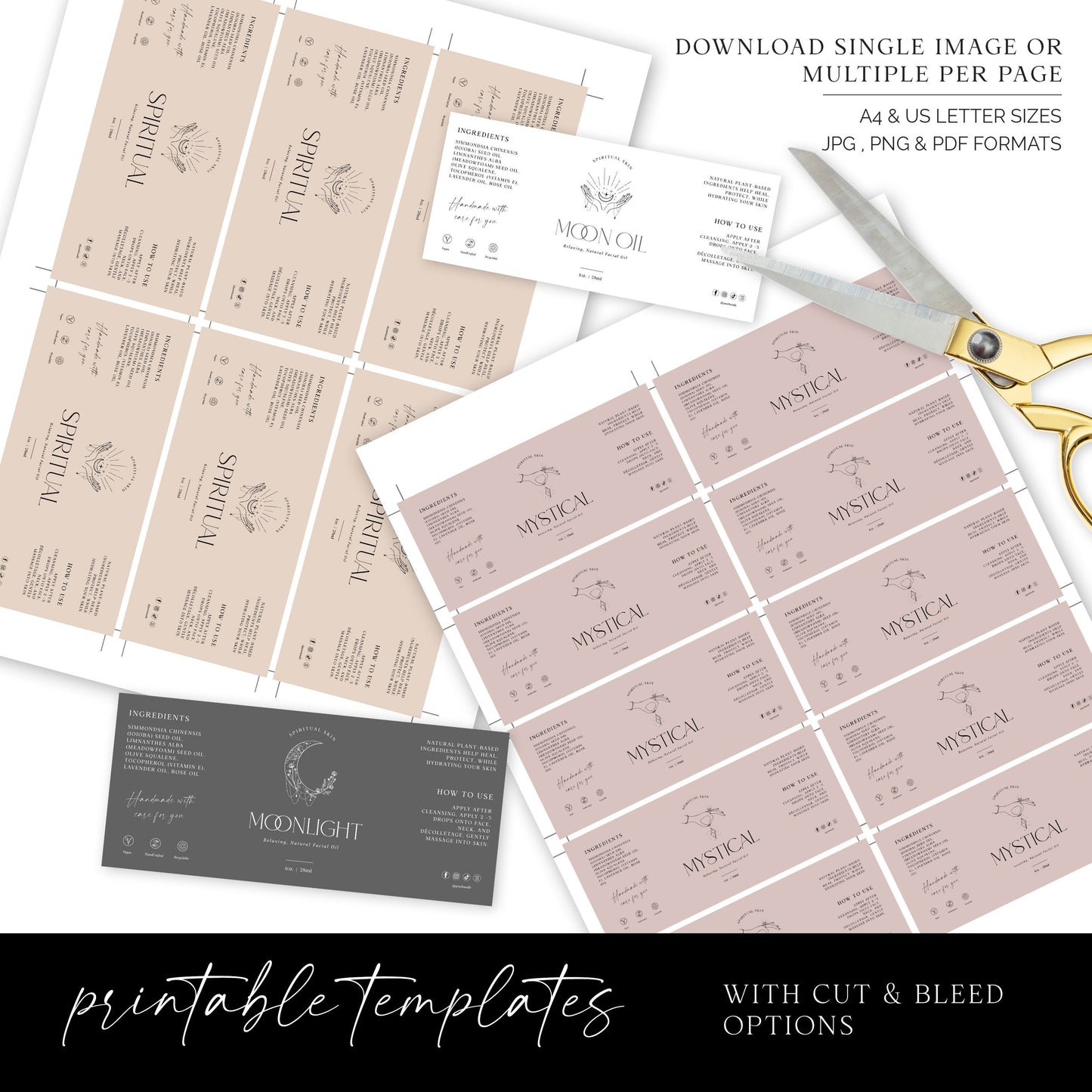 Editable Dropper Bottle Label Template (2 Sizes) DIY Spiritual Wrap Around Essential Oils Skincare Cosmetic Printable Label Design SPI-001