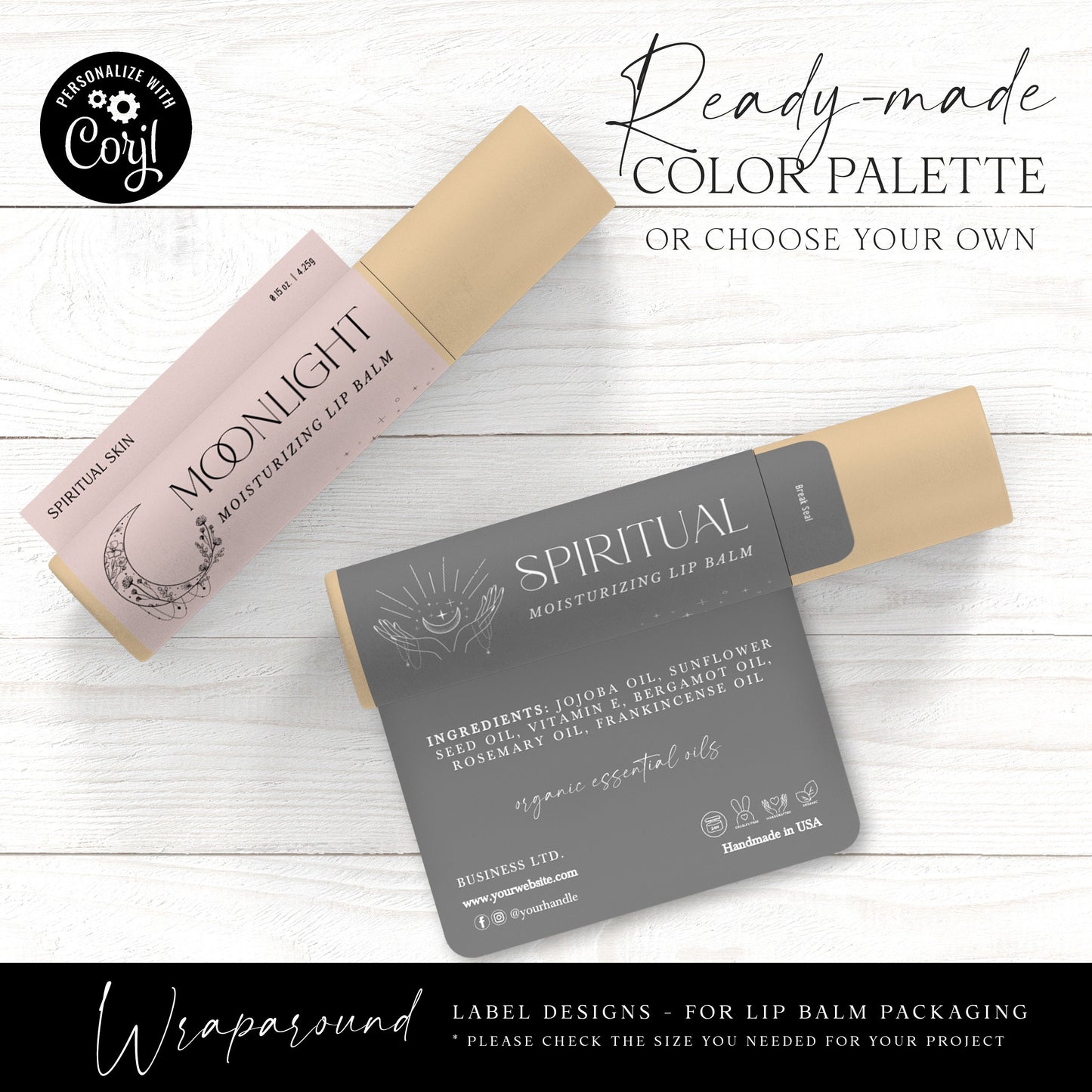 Editable Lip Balm Label Template (2 Sizes) Personalised Spiritual Wrap Around Chapstick Cosmetic Packaging Label Design Printable - SPI-001
