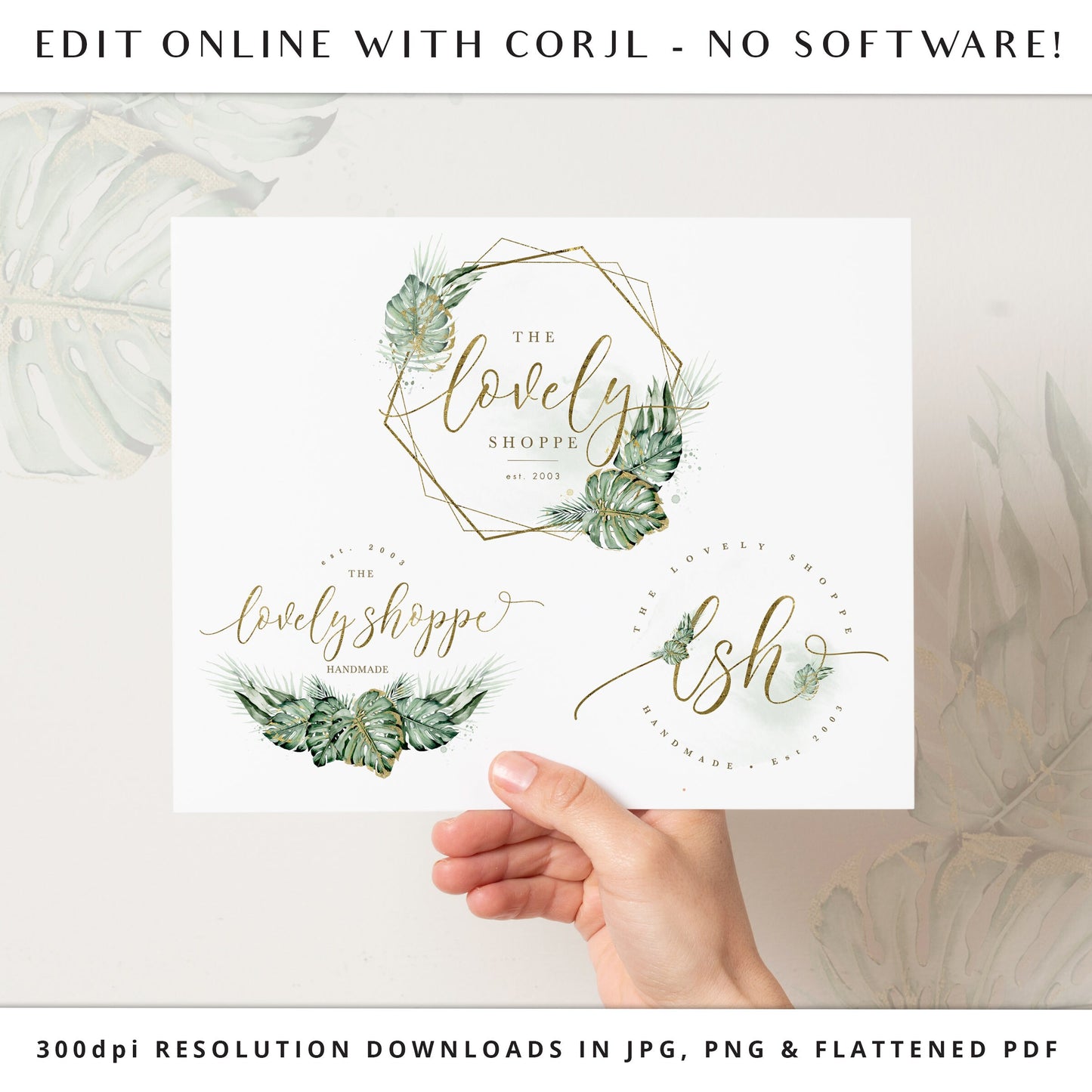 Editable Boho Logo Template Bundle, 3 x Foliage Watercolor Premade Logos, Instant DIY Edit Business Logo, Photography Watermark Logo  LS-001