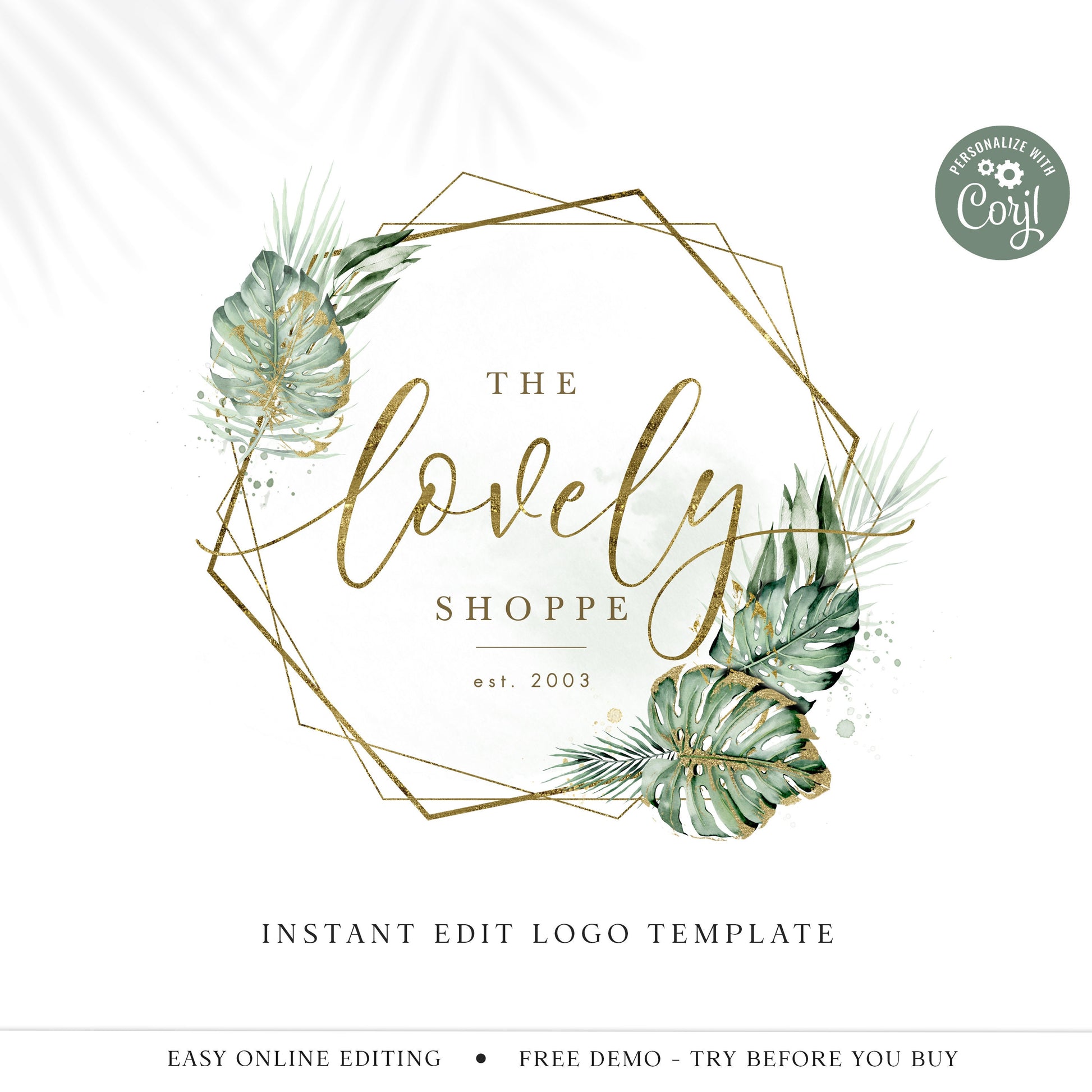 Boho Watercolor & Gold Foil Logo Design Instant Digital Download | DIY Editable Template |  Premade Logo | Foliage Logo LS-001