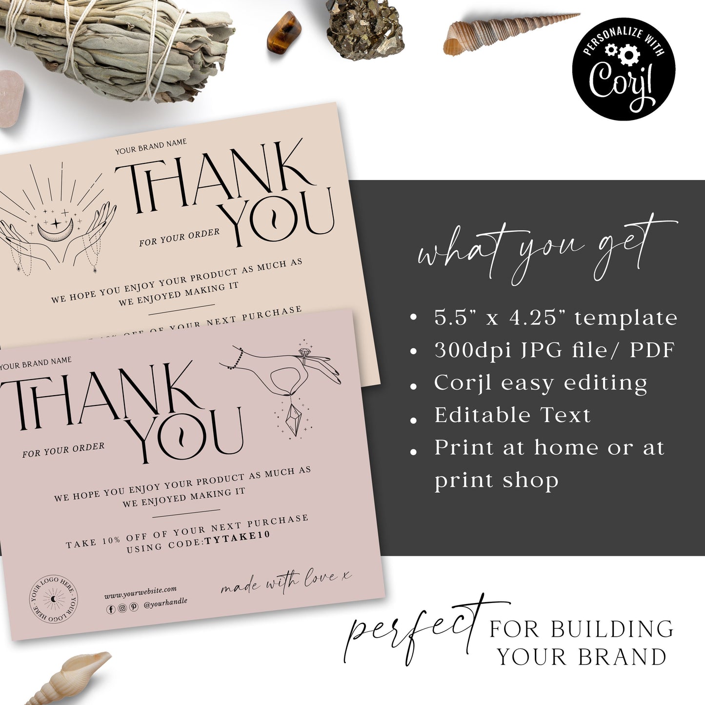 Editable Thank You Card Template, DIY Edit Thank You For Your Business Card, Spiritual Candle, Premade Etsy Customer Thank you Note SPI-001