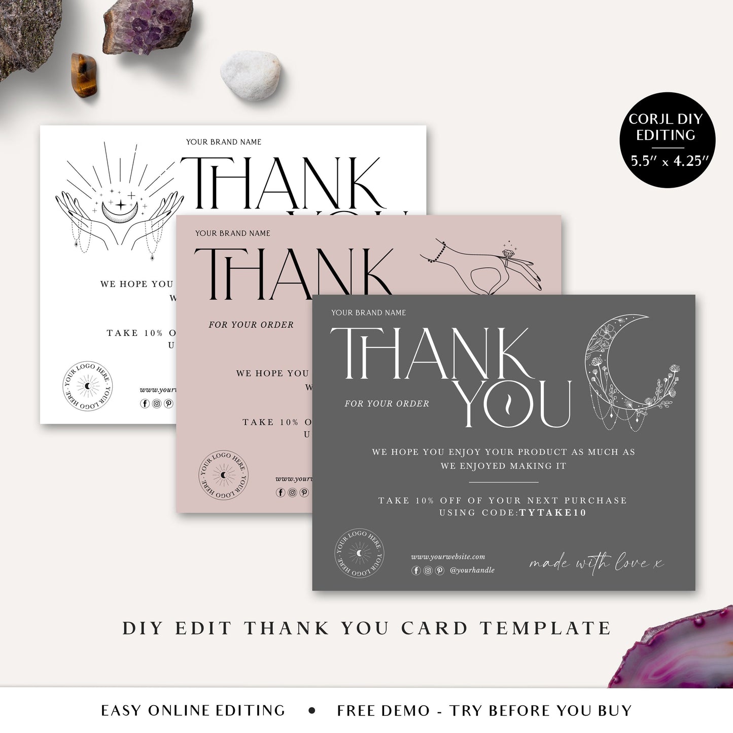 Editable Thank You Card Template, DIY Edit Thank You For Your Business Card, Spiritual Candle, Premade Etsy Customer Thank you Note SPI-001