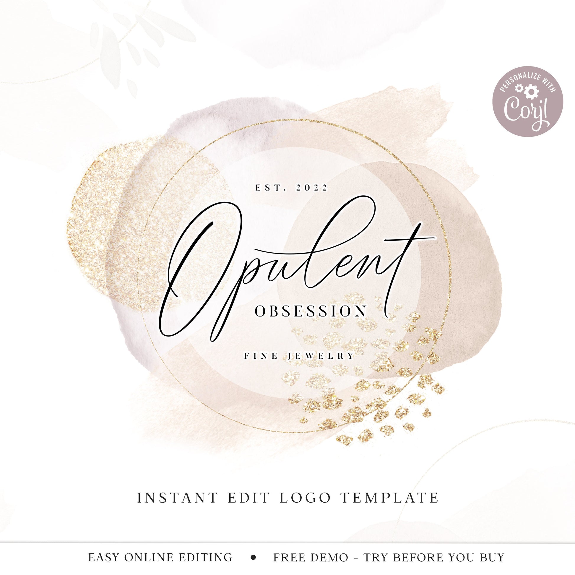 DIY Abstract Logo Template, Editable Premade Logo, Instant Beauty Logo, Photography Logo, Neutral Brushstroke Design, Customizable - OO-001