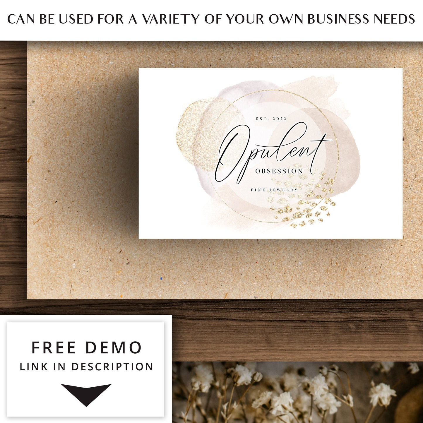 DIY Abstract Logo Template, Editable Premade Logo, Instant Beauty Logo, Photography Logo, Neutral Brushstroke Design, Customizable - OO-001