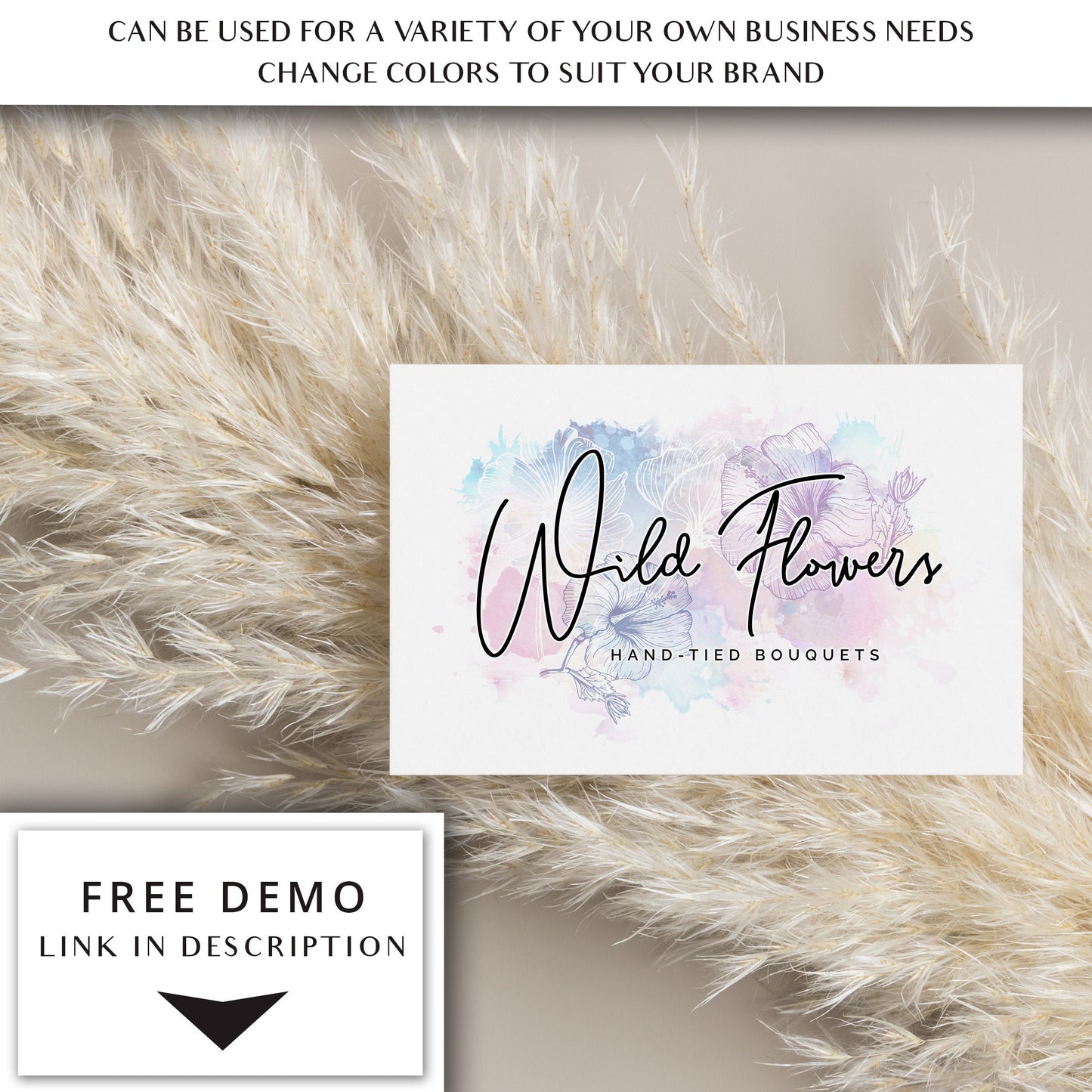 Editable Floral Watercolor Splash Logo | Instant Edit Yourself Online! | Custom Logo Design | Boutique logo | Editable Template - PR0104