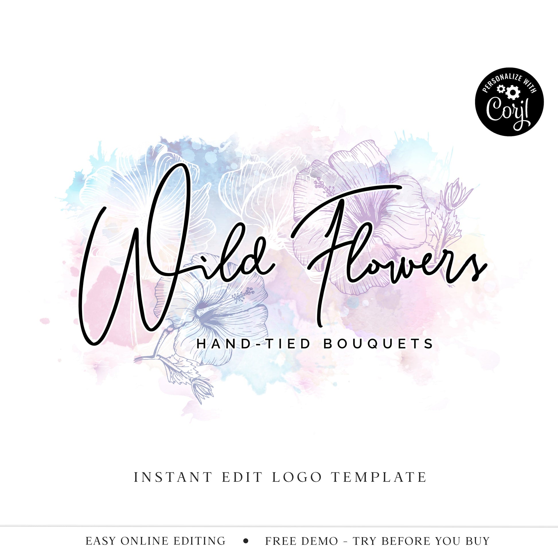 Editable Floral Watercolor Splash Logo | Instant Edit Yourself Online! | Custom Logo Design | Boutique logo | Editable Template - PR0104