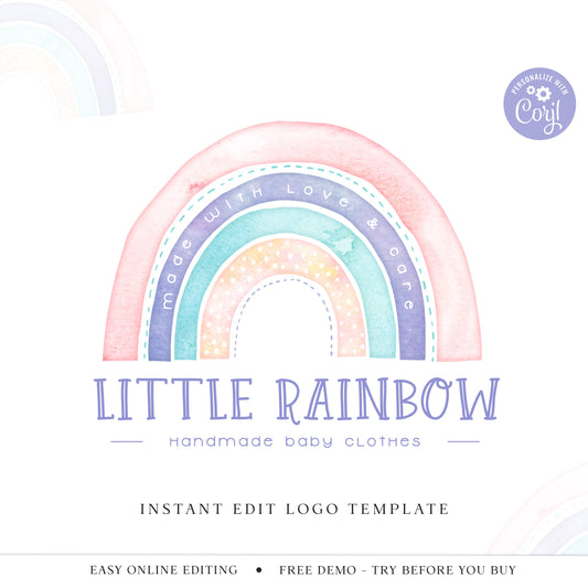 Editable Premade Rainbow Baby Business Watercolor Logo Design Instant DIY Download | Editable Template | Startup Business Branding - PR0310
