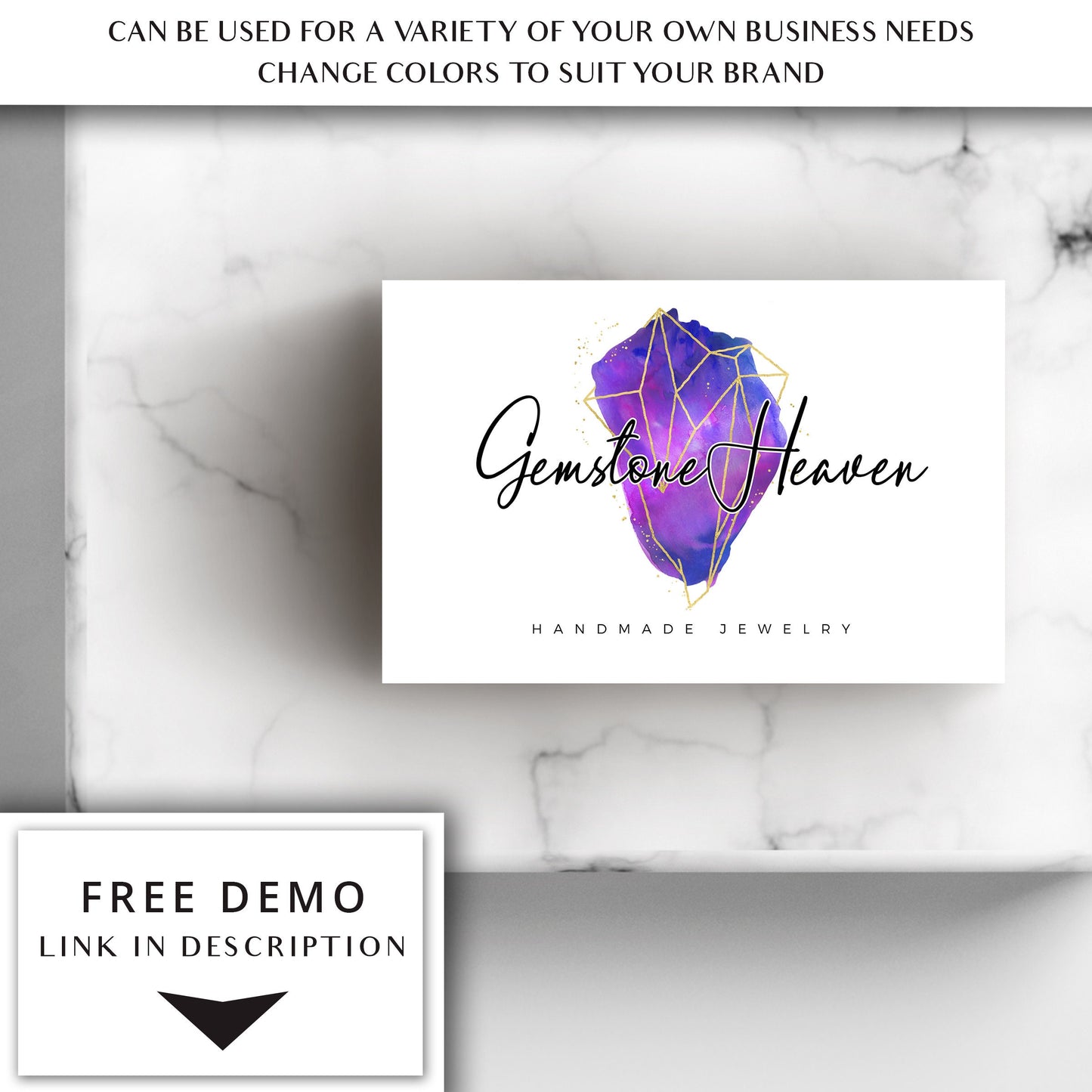 Editable Logo Bundle, Instant Edit & Download 3 x Watercolor Gemstone Geometric Logo, DIY Edit Logo Template, Premade Business Logo GH-001